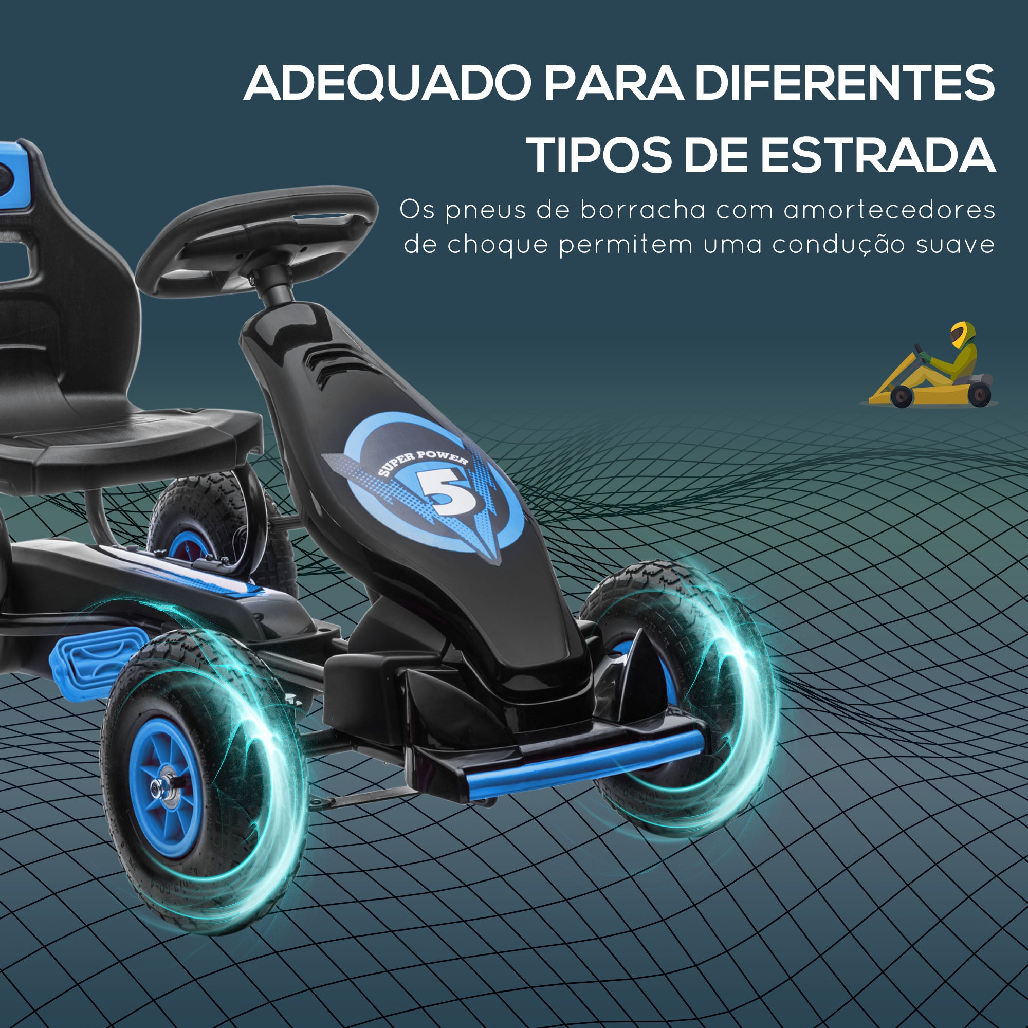 Kart a Pedais Infantil Azul 121x58x61cm para Crianças 5-12 Anos