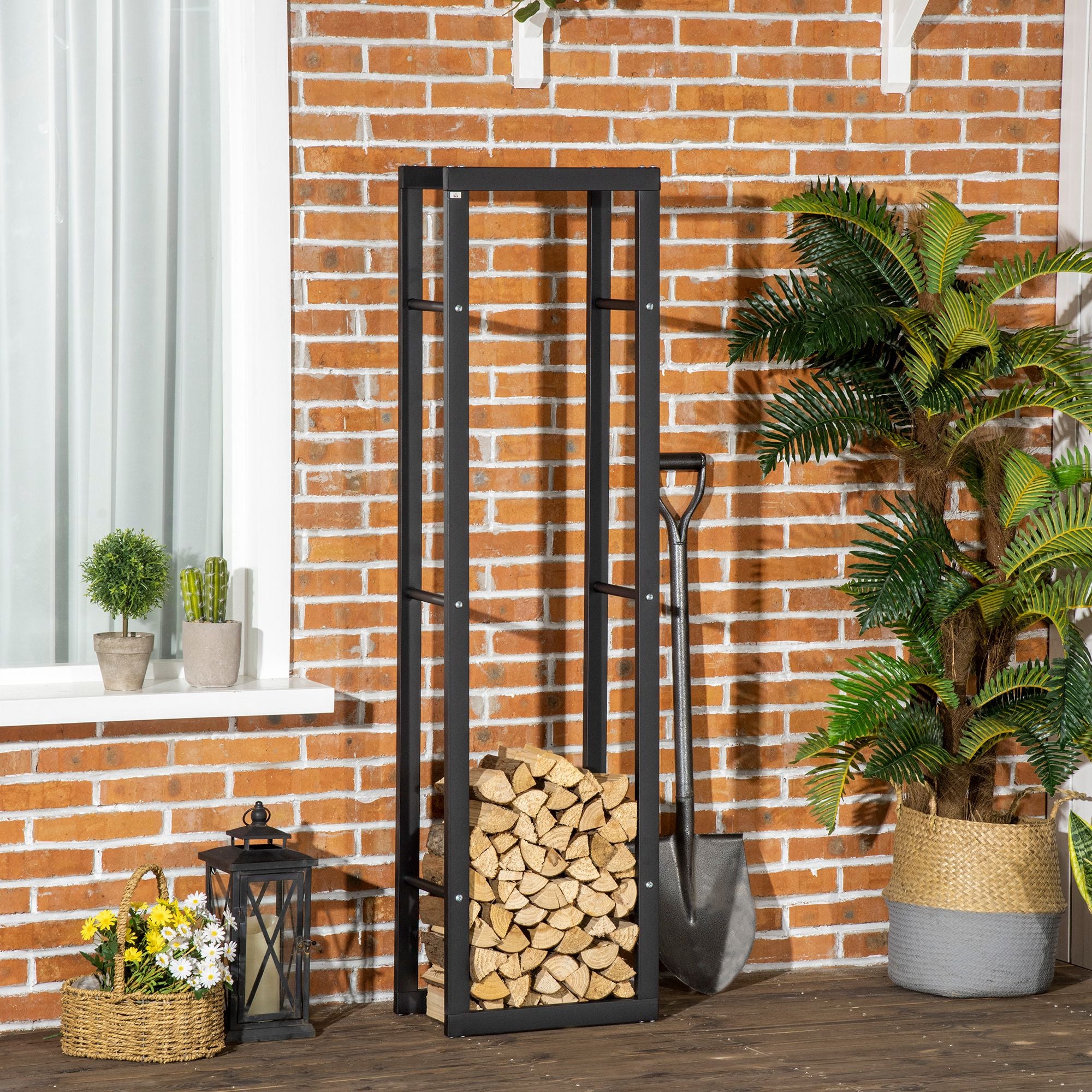 Suporte para Lenha Metálico Preto 40x25x150 cm - Organize sua Lenha com Estilo!