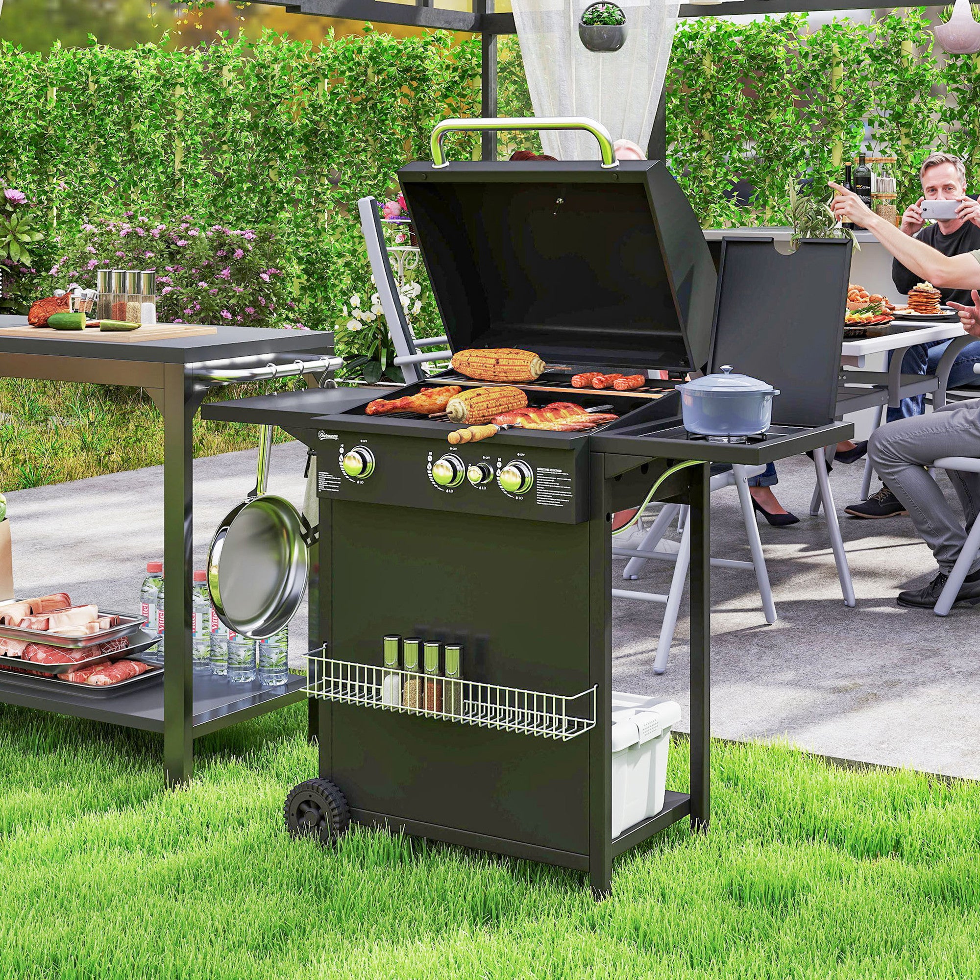 Barbecue a Gás com 3+1 Queimadores 8,5 kW - 123x57x98 cm - Preto