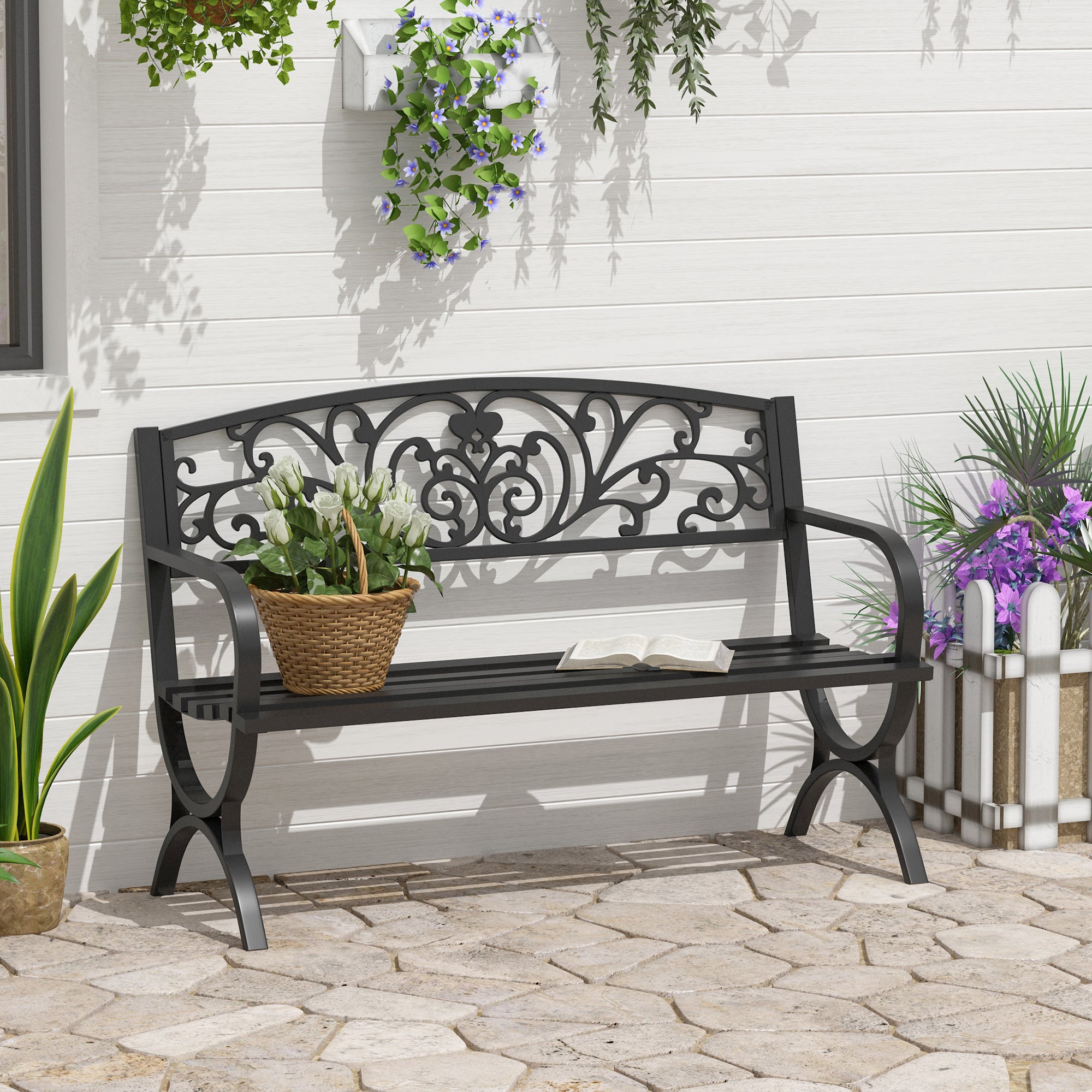 Banco de Jardim 2 Lugares Negro 127x60x85cm