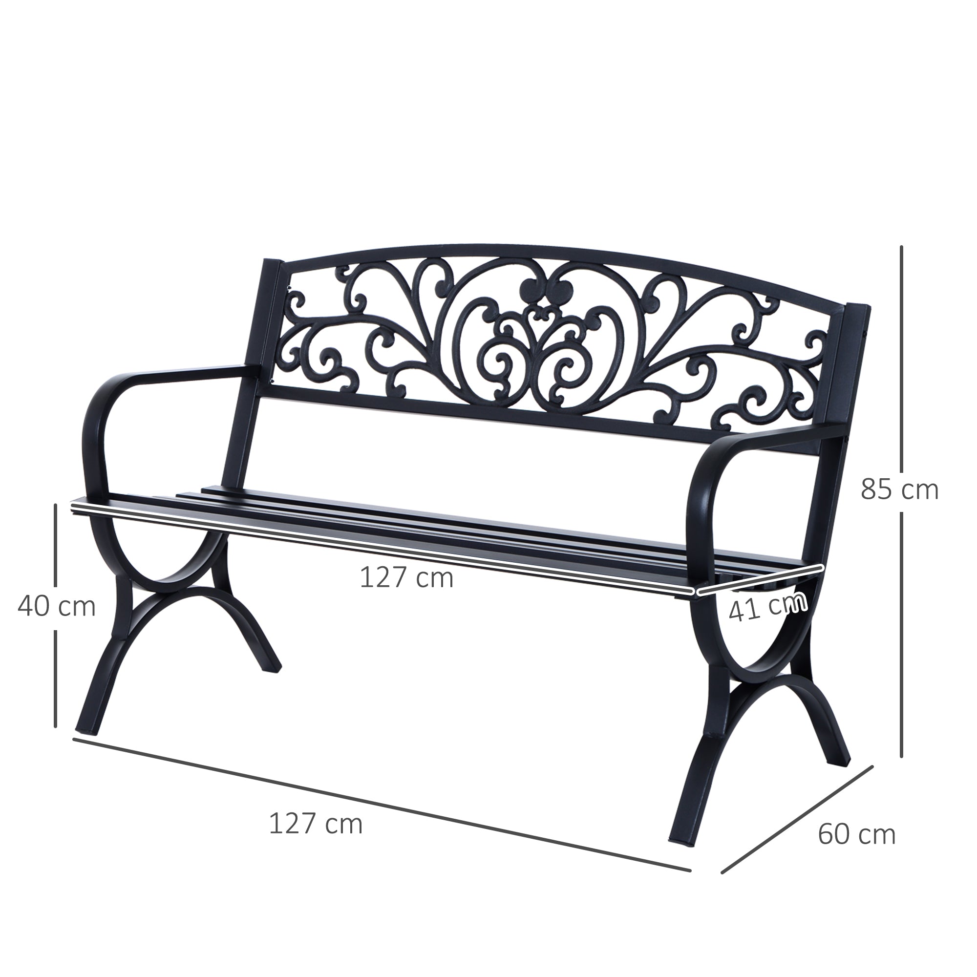 Banco de Jardim 2 Lugares Negro 127x60x85cm