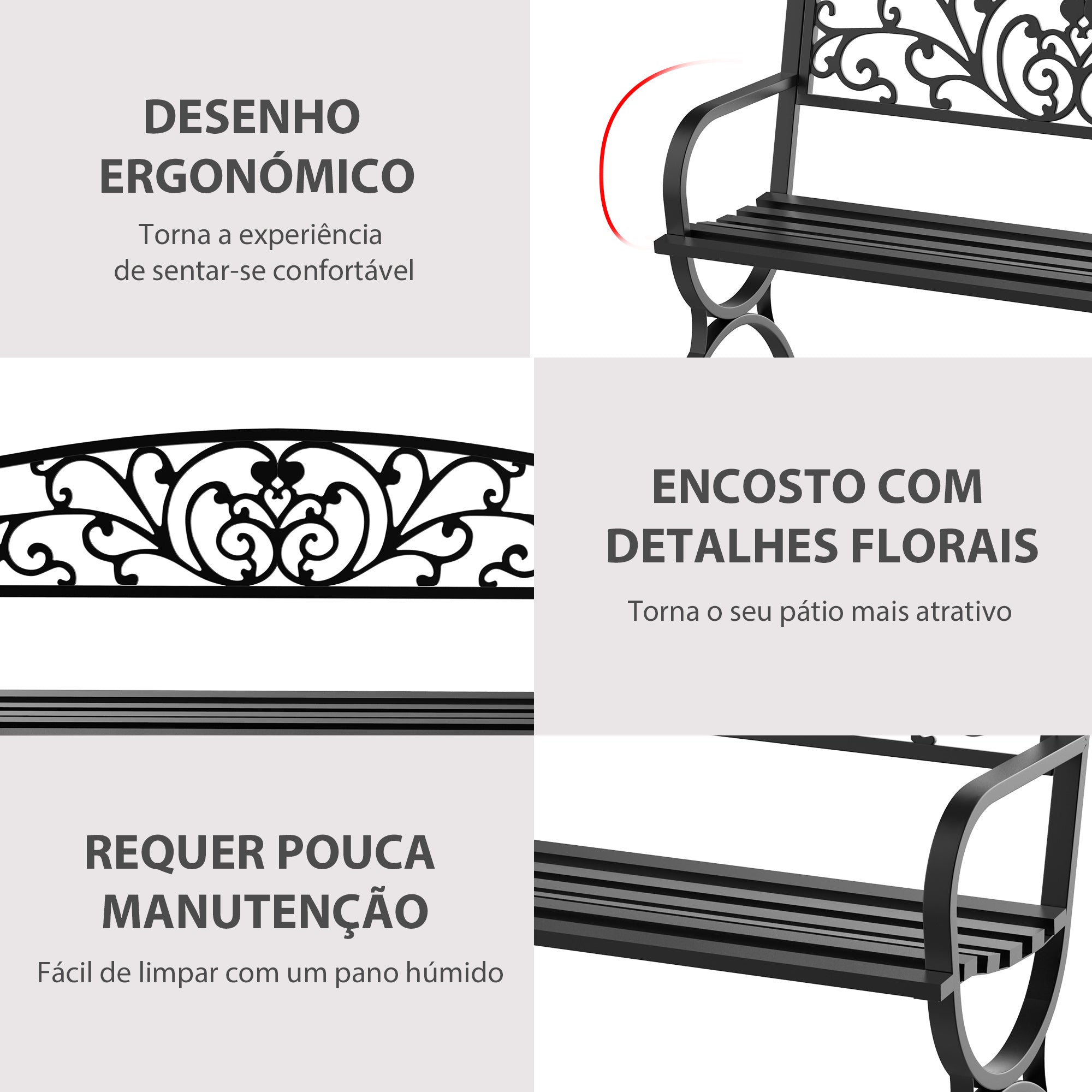 Banco de Jardim 2 Lugares Negro 127x60x85cm