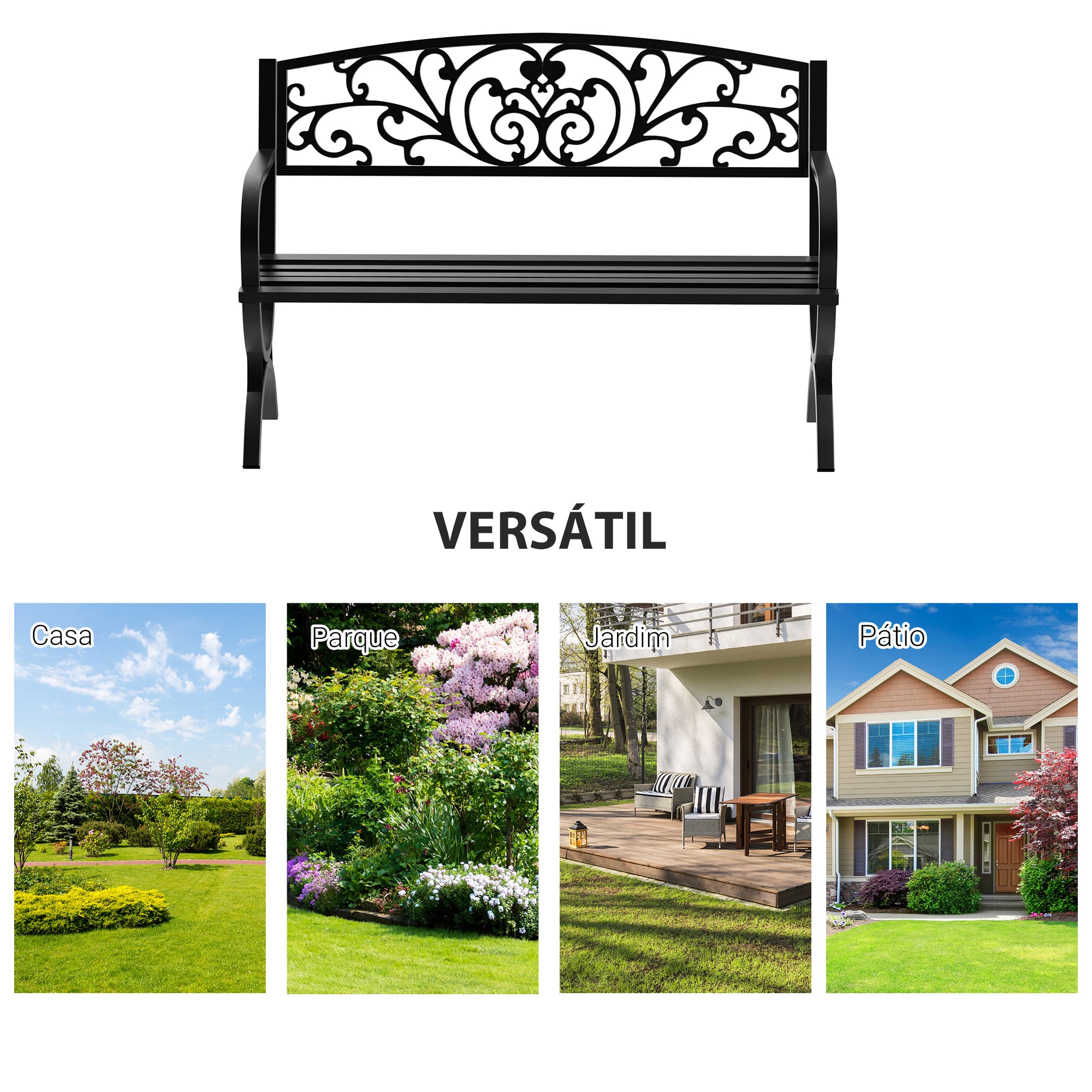 Banco de Jardim 2 Lugares Negro 127x60x85cm