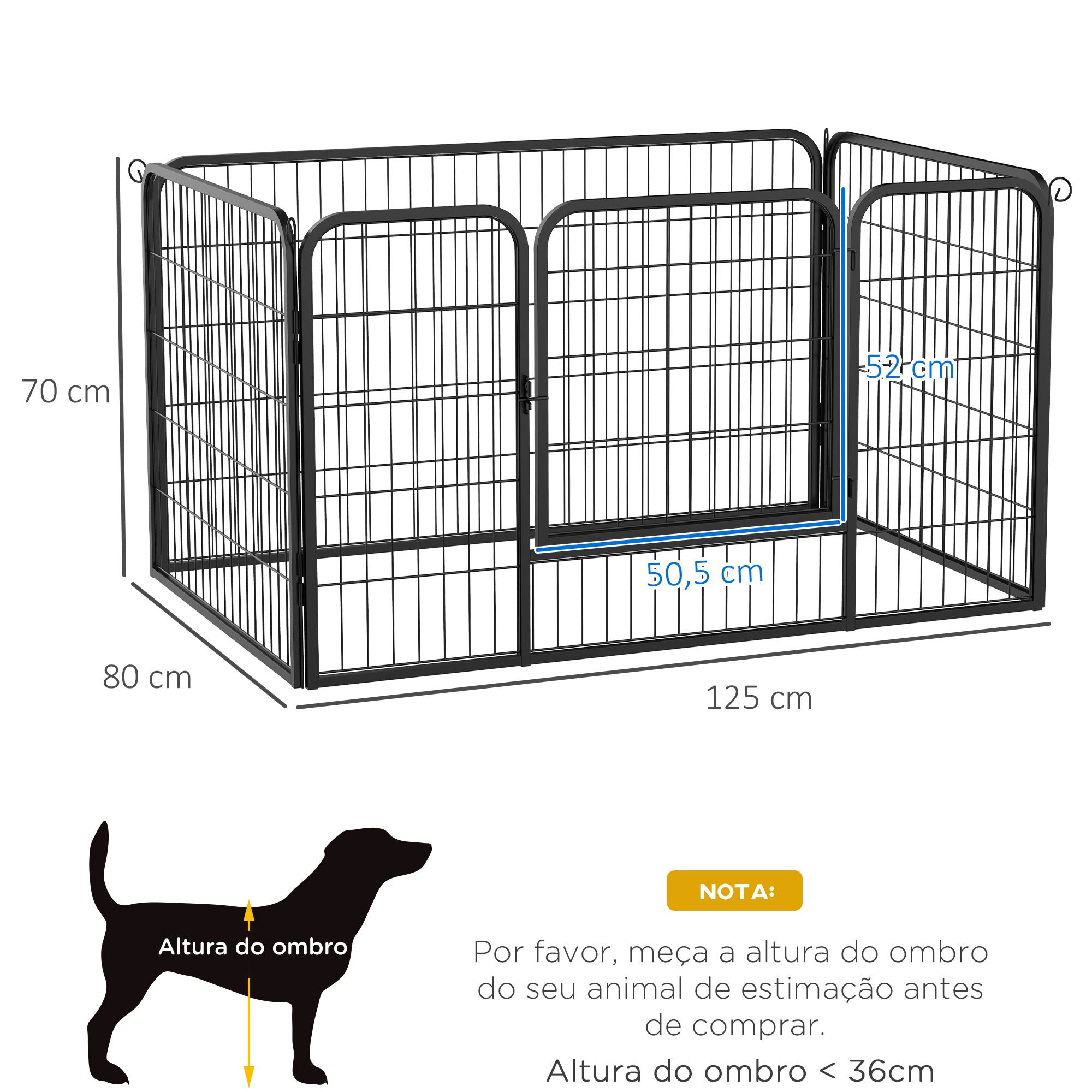 Parque para Animais de Estimação - 125x80x70cm - Preto
