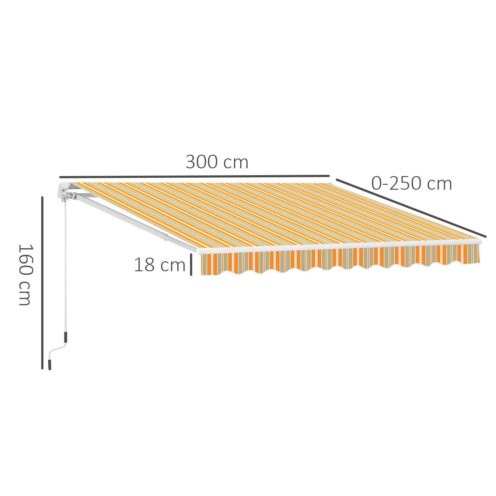 Toldo Retrátil 300x250cm Laranja, Branco e Bege