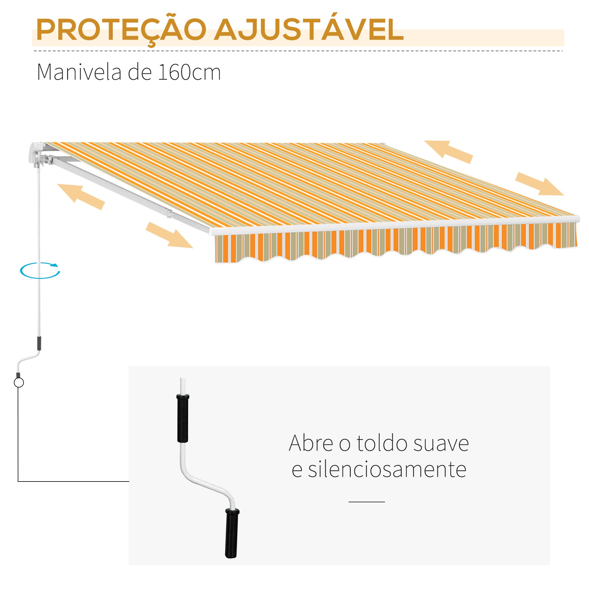 Toldo Retrátil 300x250cm Laranja, Branco e Bege
