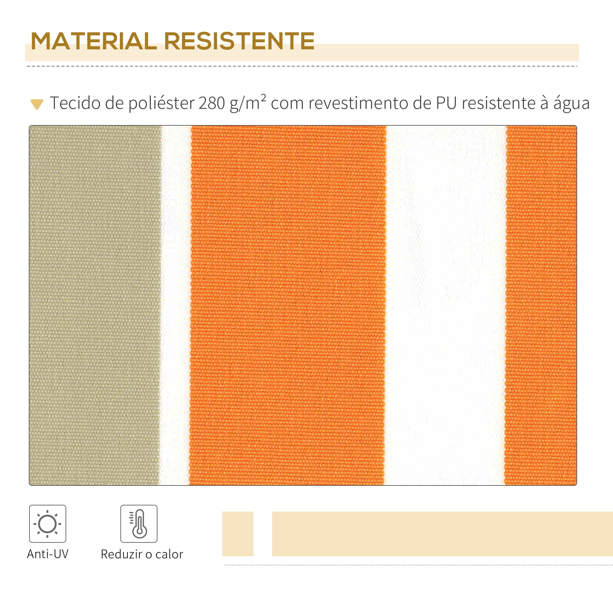 Toldo Retrátil 300x250cm Laranja, Branco e Bege