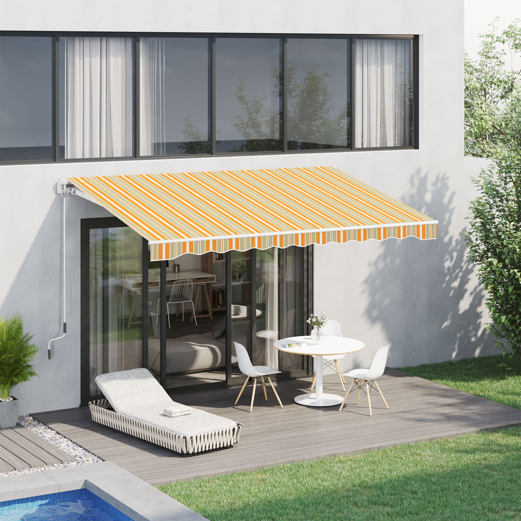 Toldo Retrátil 300x250cm Laranja, Branco e Bege