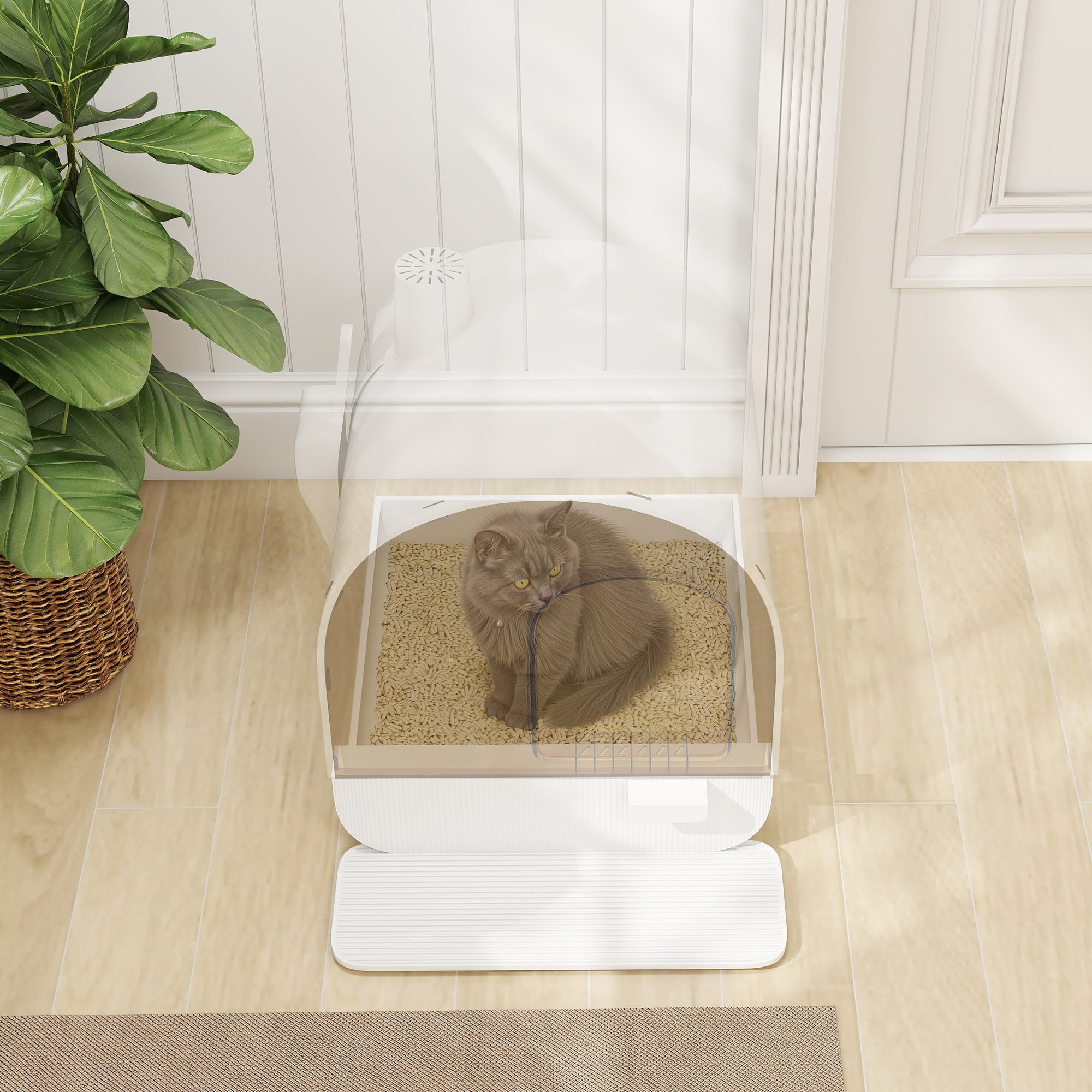 Caixa de Areia Fechada para Gatos 43x44x47cm - Branco e Preto