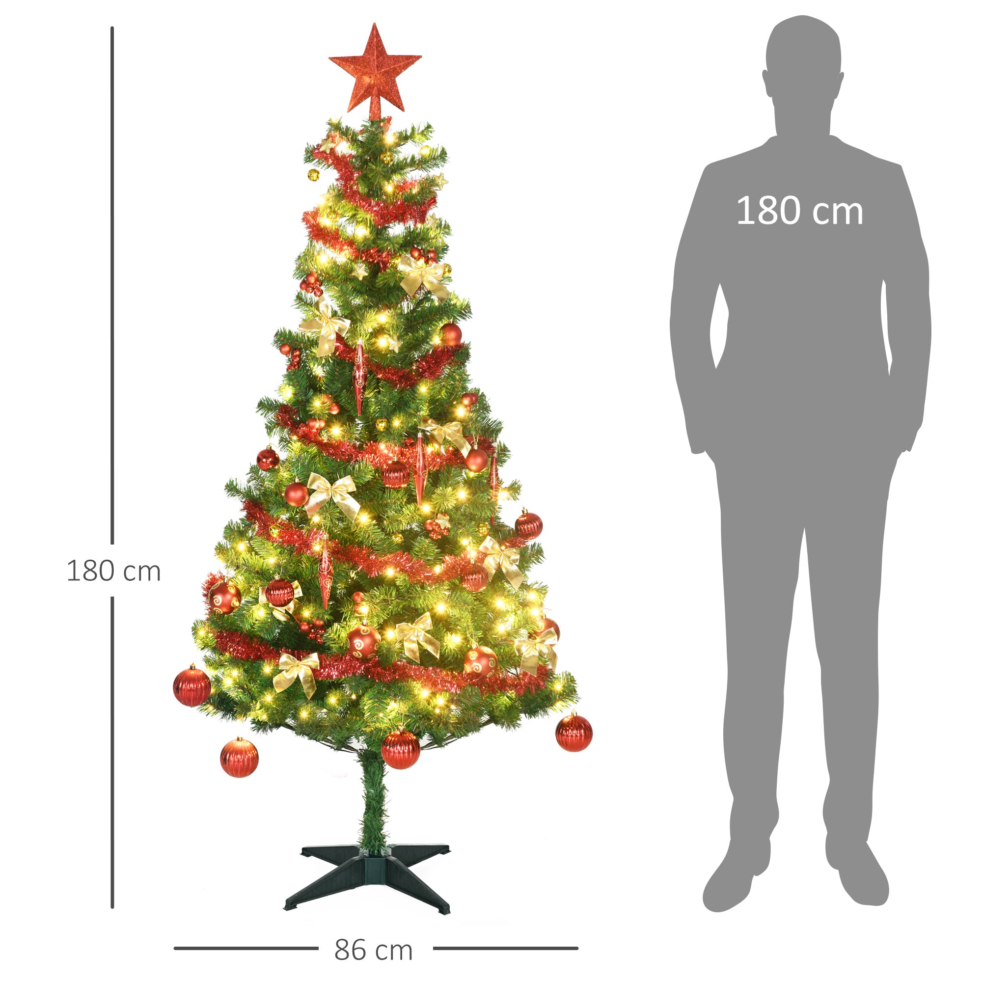 Árvore de Natal Artificial – 180 cm – Verde – Plástico e aço