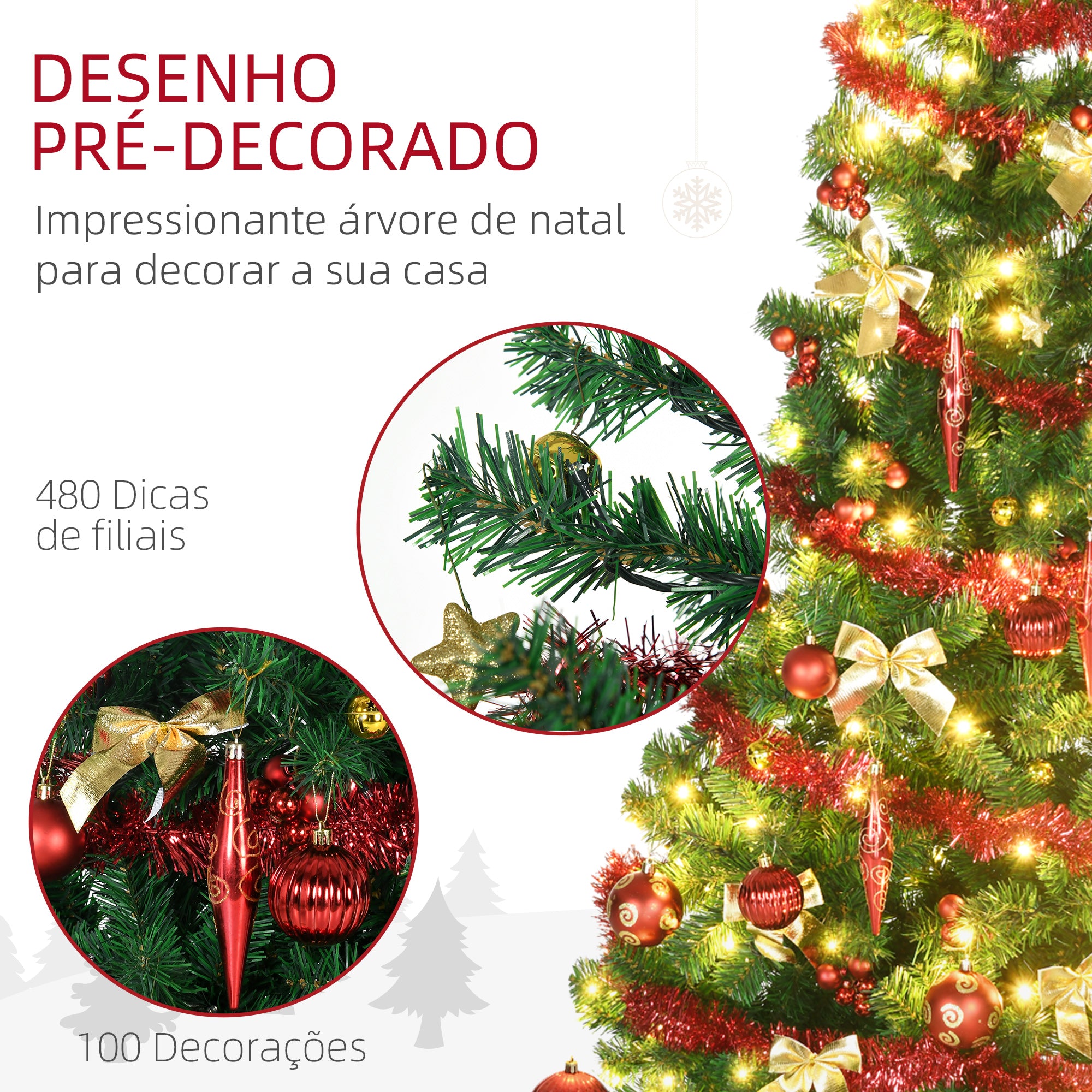 Árvore de Natal Artificial – 180 cm – Verde – Plástico e aço