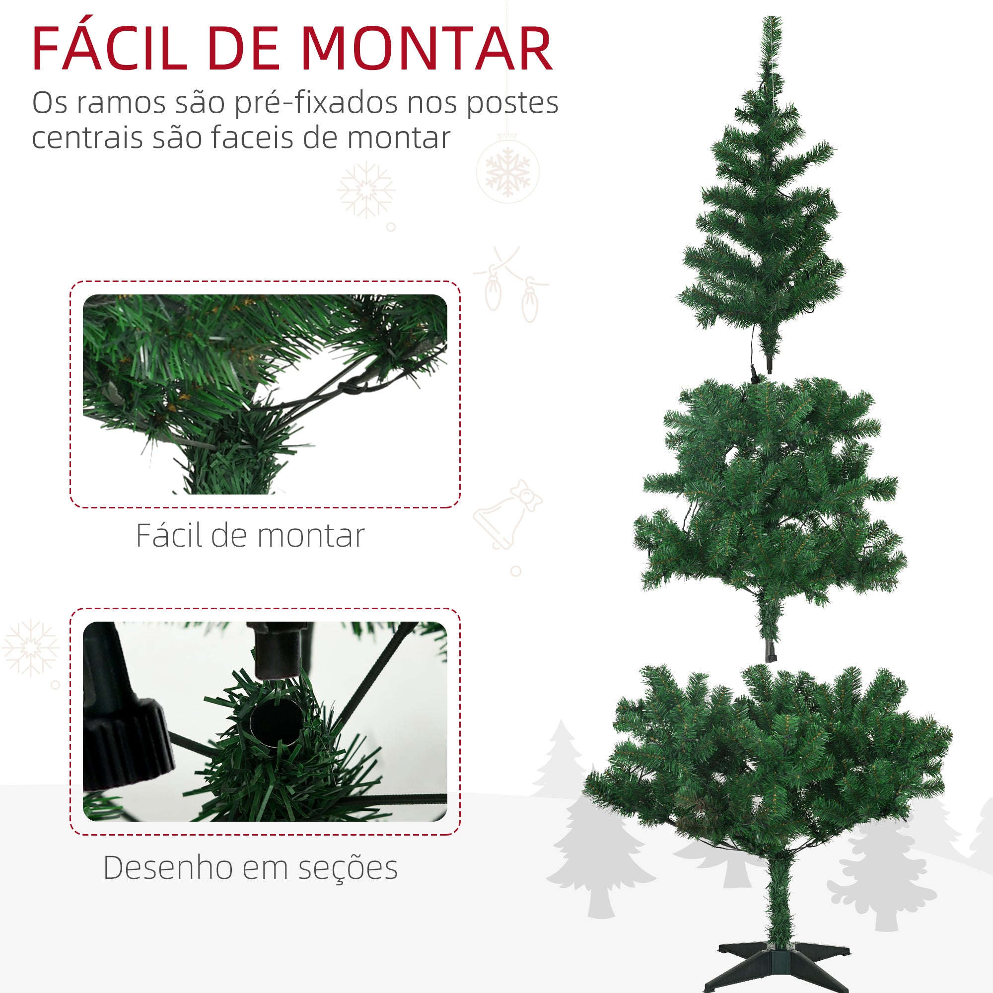 Árvore de Natal Artificial – 180 cm – Verde – Plástico e aço