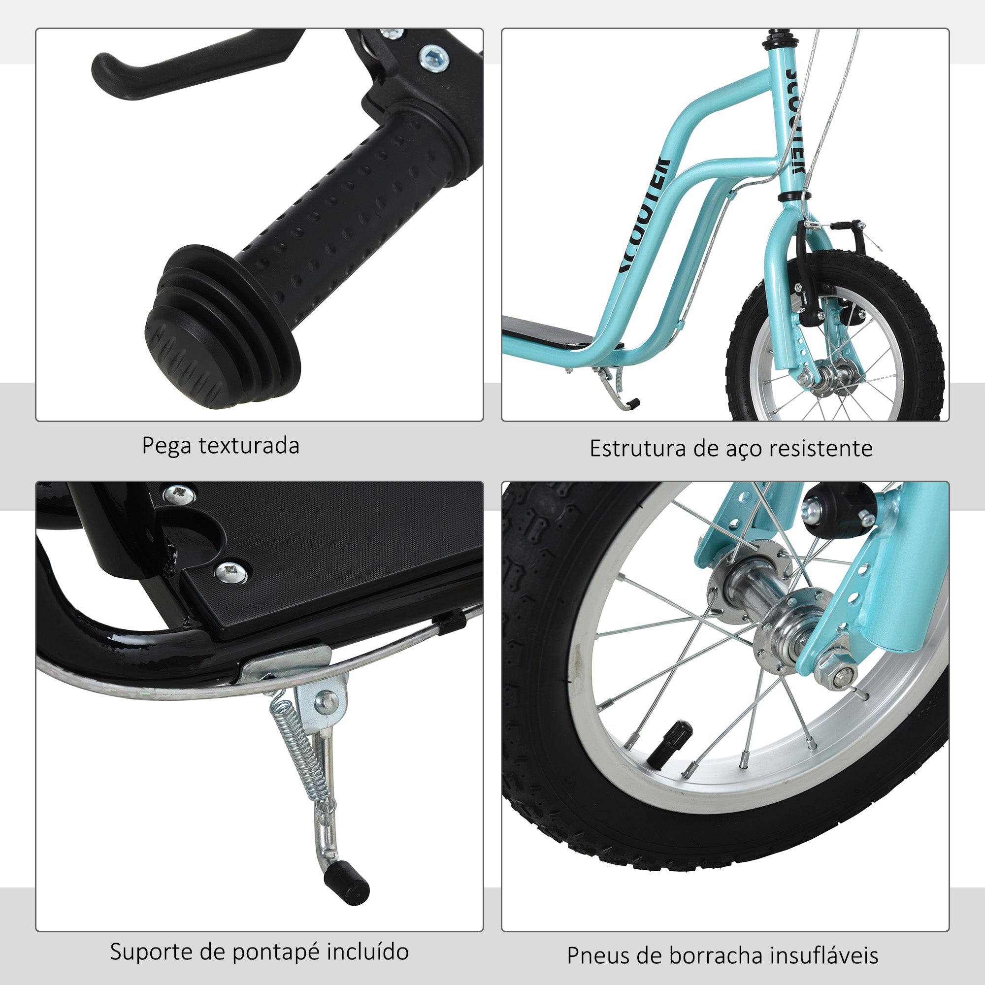 Trotinete Infantil Azul 120x58x75-80 cm - Guiador Ajustável e Travão Duplo