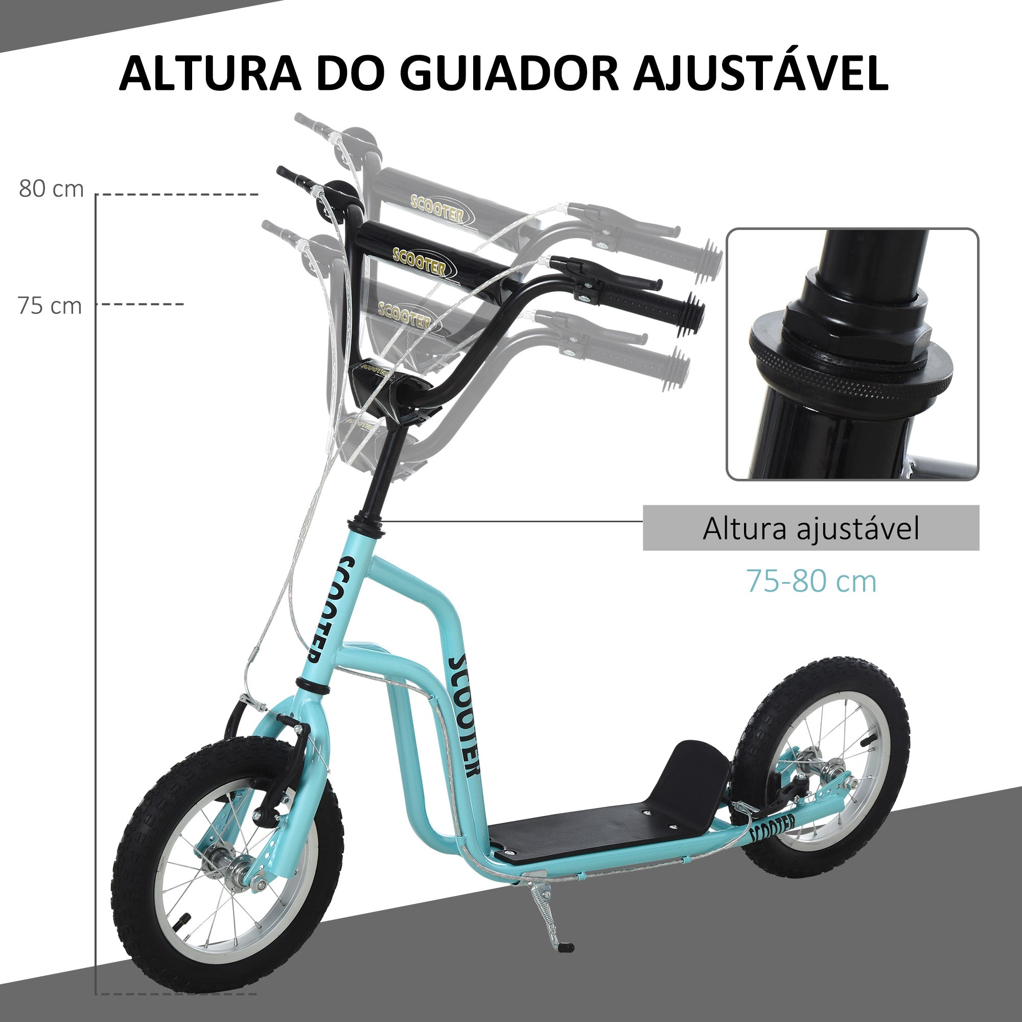 Trotinete Infantil Azul 120x58x75-80 cm - Guiador Ajustável e Travão Duplo