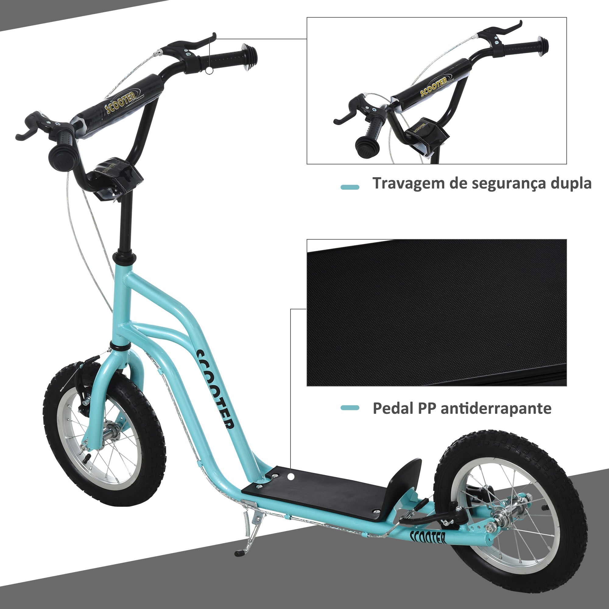 Trotinete Infantil Azul 120x58x75-80 cm - Guiador Ajustável e Travão Duplo