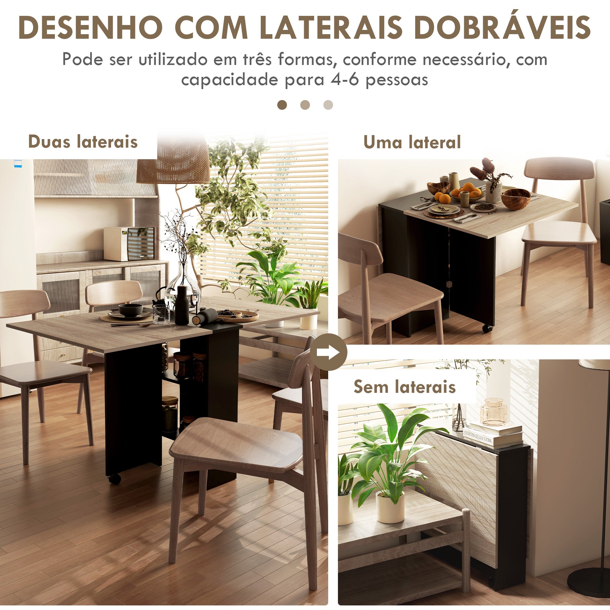 Mesa de Cozinha Dobrável – 75x140x74 cm – Preto – Madeira