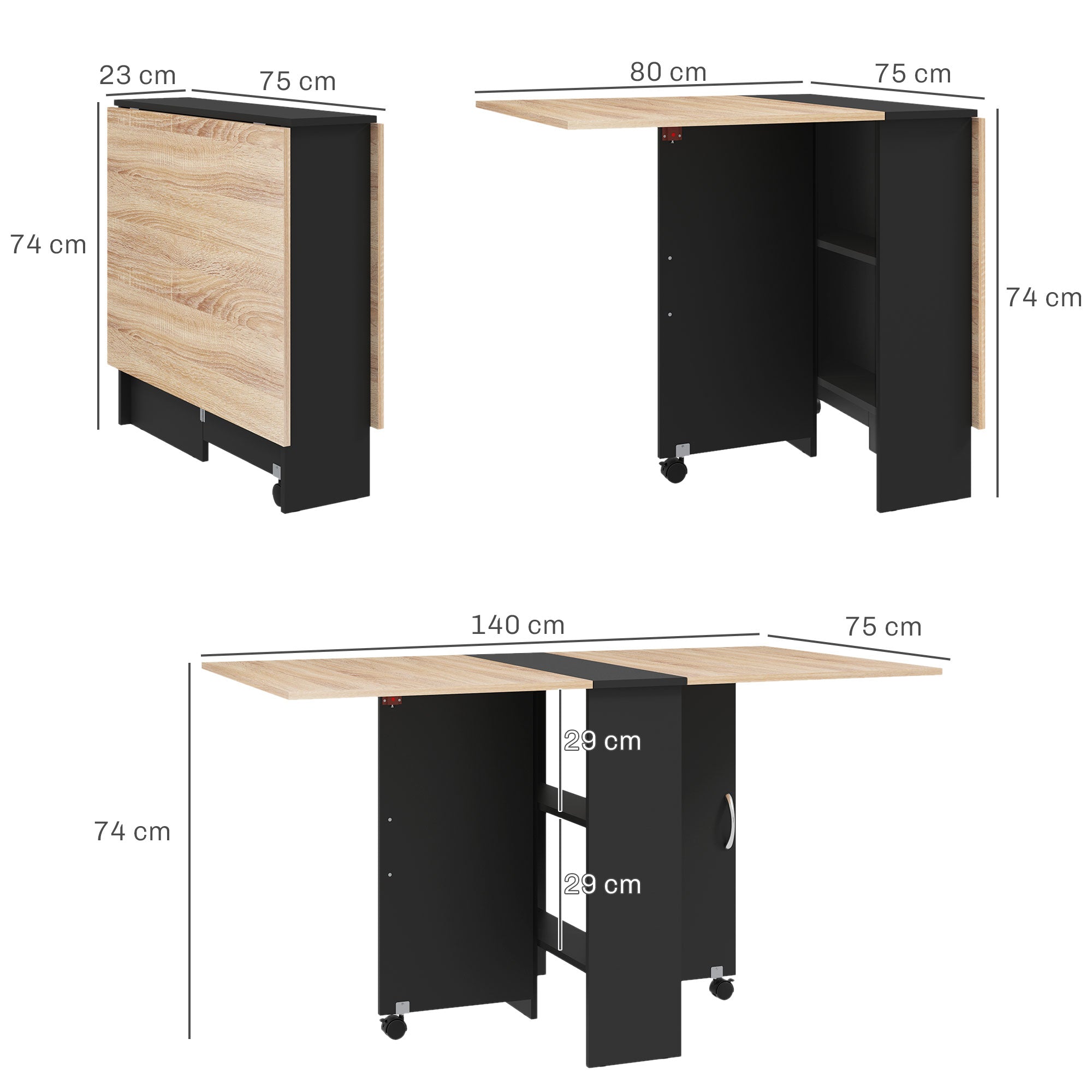 Mesa de Cozinha Dobrável – 75x140x74 cm – Preto – Madeira