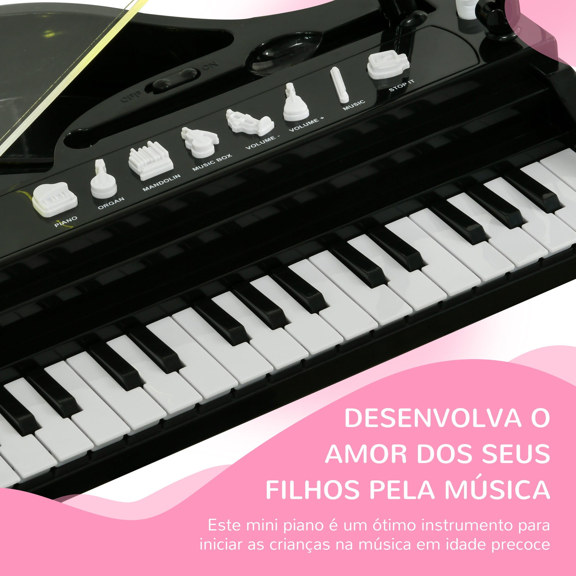 Piano Eletrónico para Crianças 32 Teclas Preto 37x30,5x60,4 cm