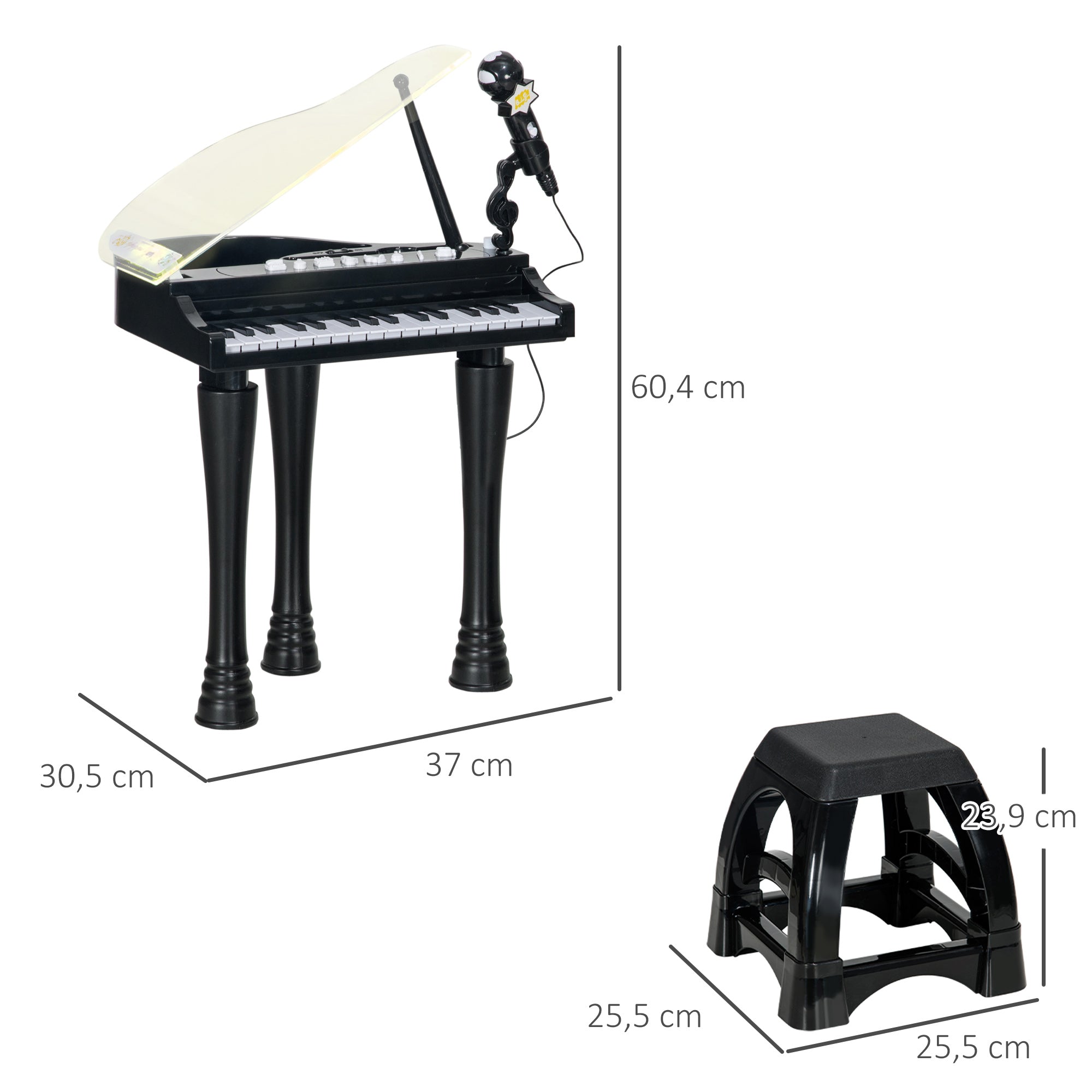 Piano Eletrónico para Crianças 32 Teclas Preto 37x30,5x60,4 cm