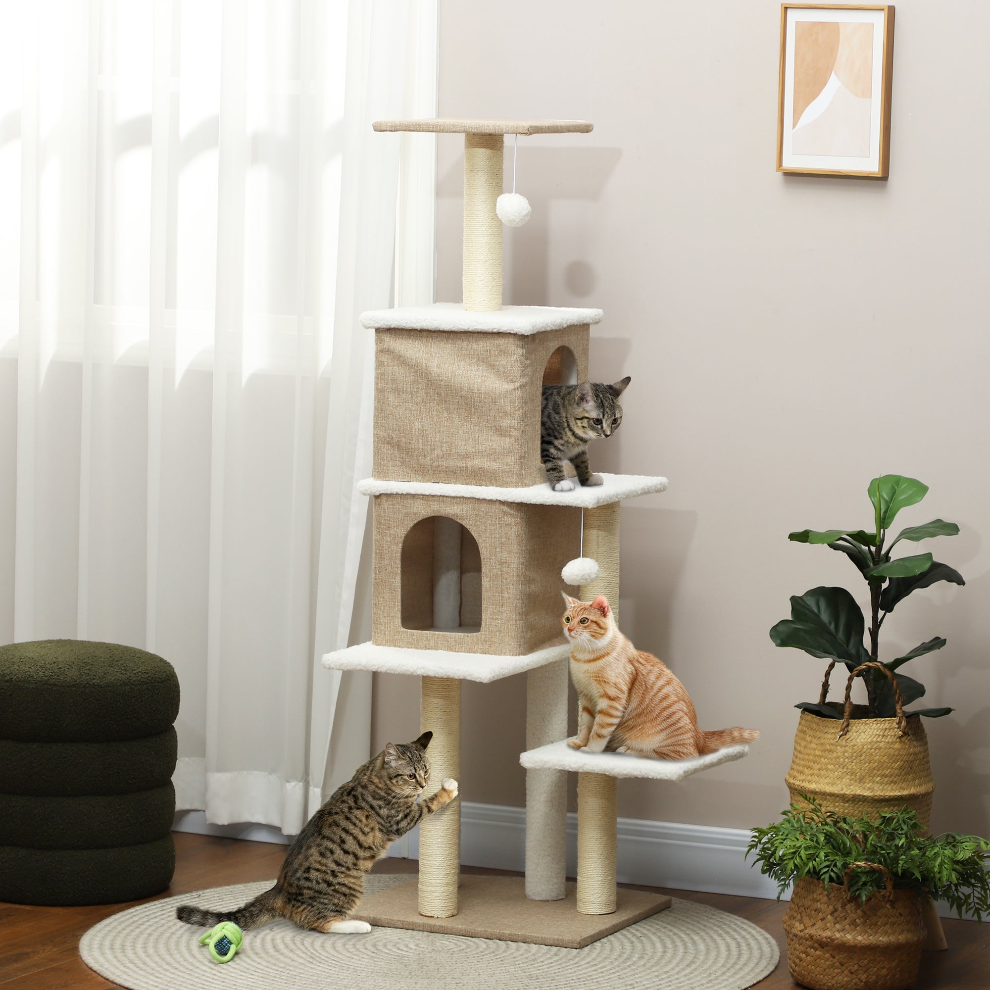 Arranhador para Gatos em Borrego 140 cm Marrom Claro e Creme
