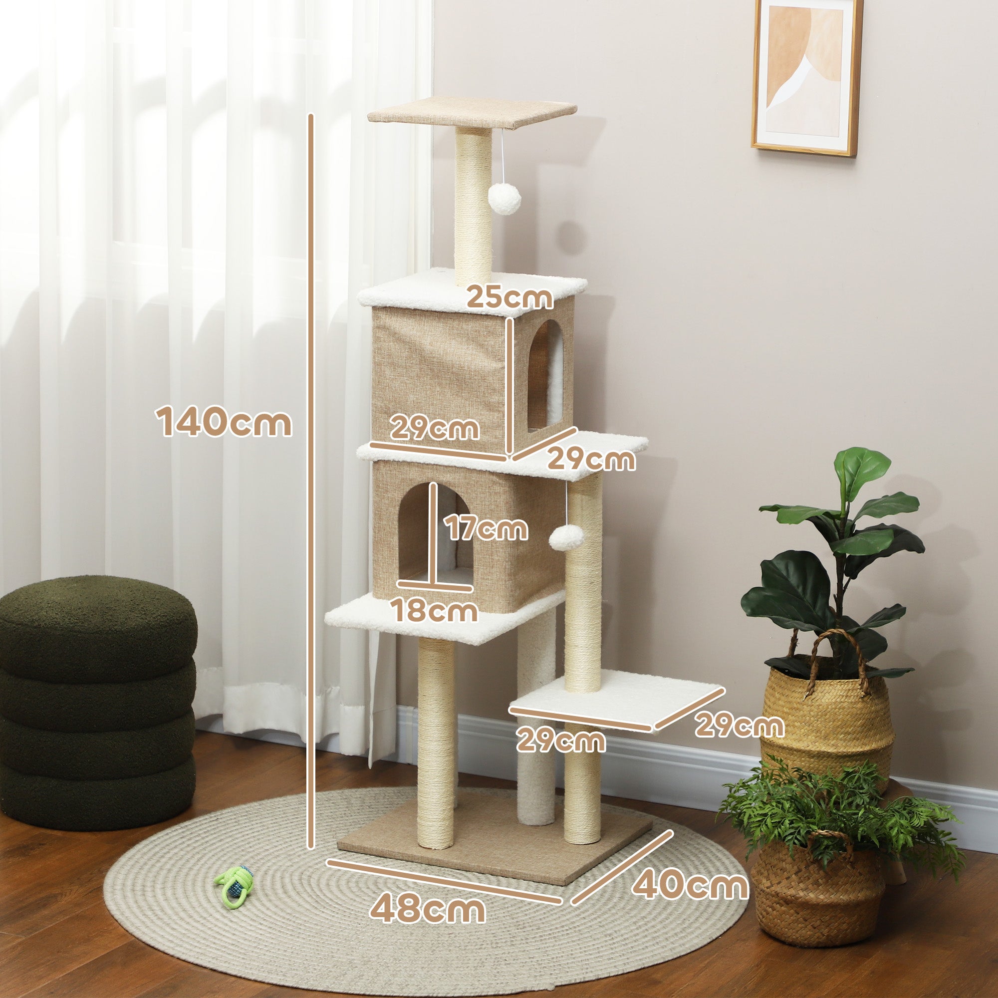 Arranhador para Gatos em Borrego 140 cm Marrom Claro e Creme