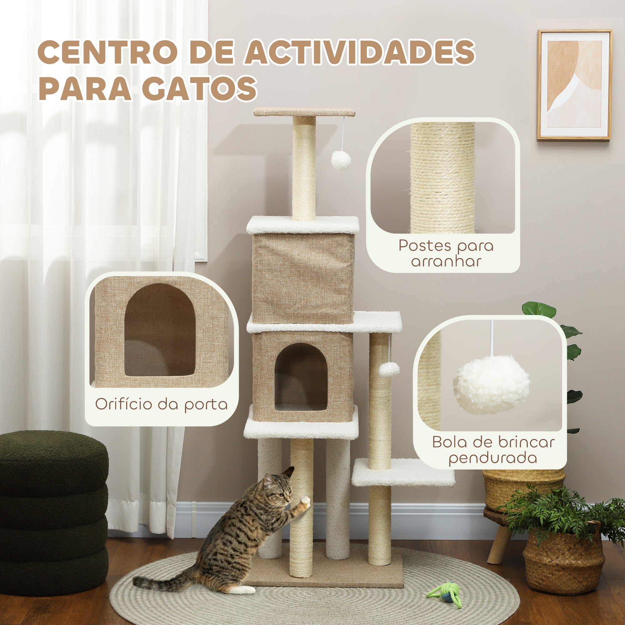 Arranhador para Gatos em Borrego 140 cm Marrom Claro e Creme