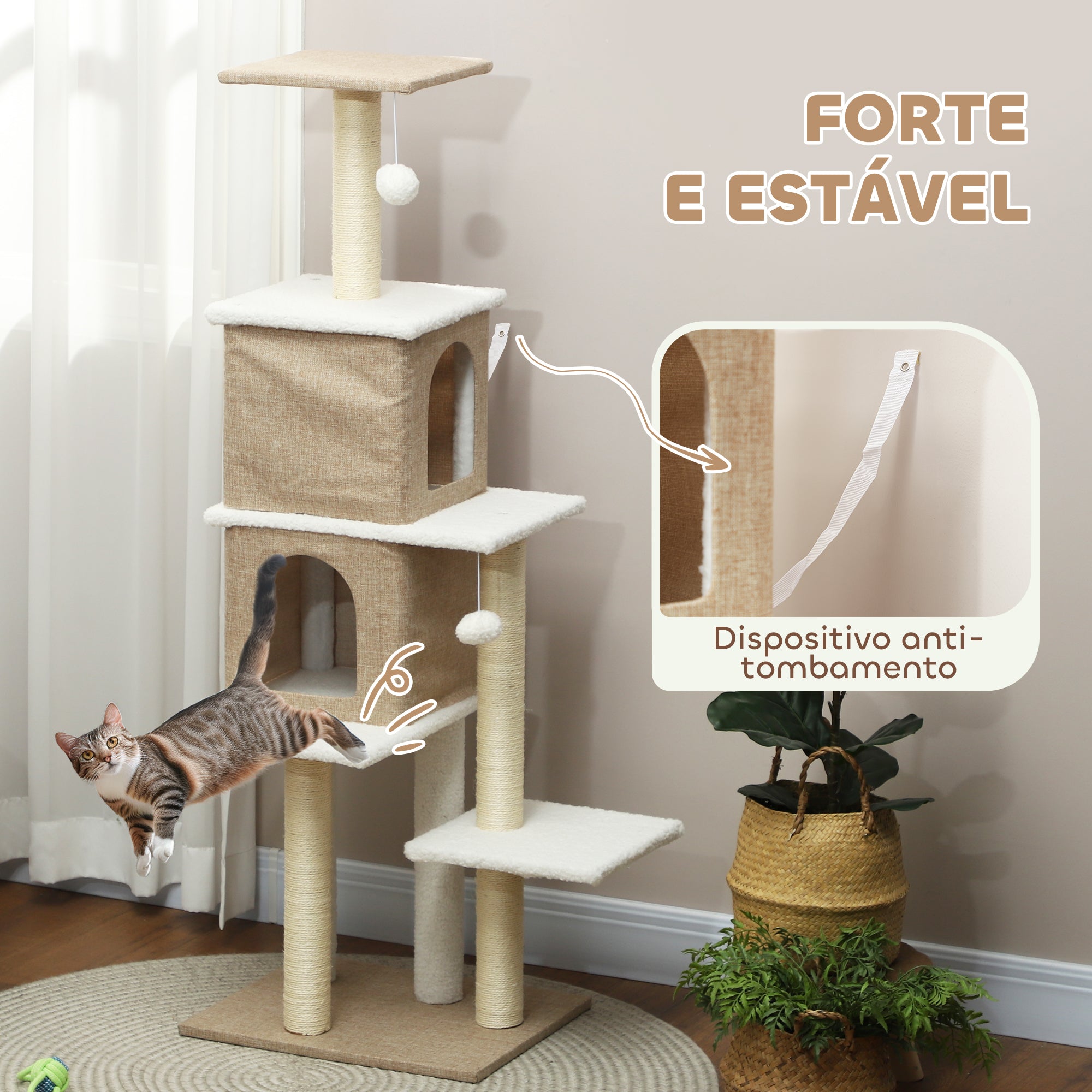 Arranhador para Gatos em Borrego 140 cm Marrom Claro e Creme