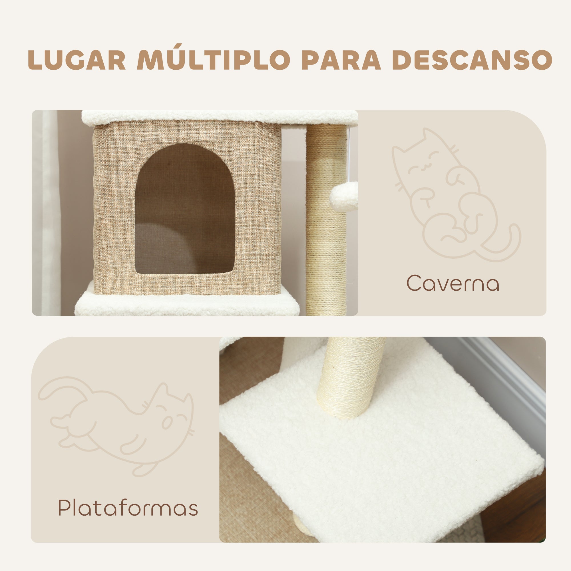 Arranhador para Gatos em Borrego 140 cm Marrom Claro e Creme