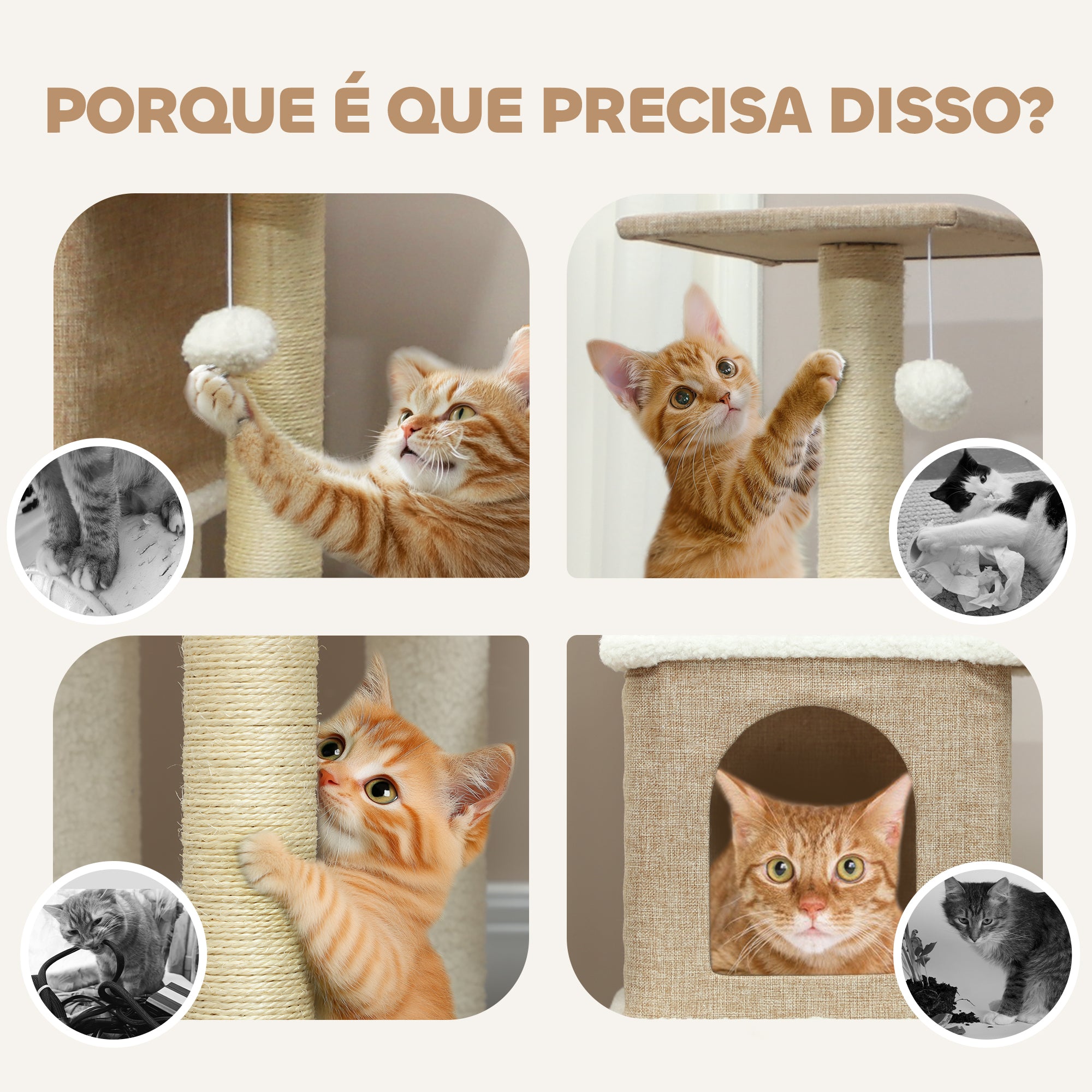Arranhador para Gatos em Borrego 140 cm Marrom Claro e Creme
