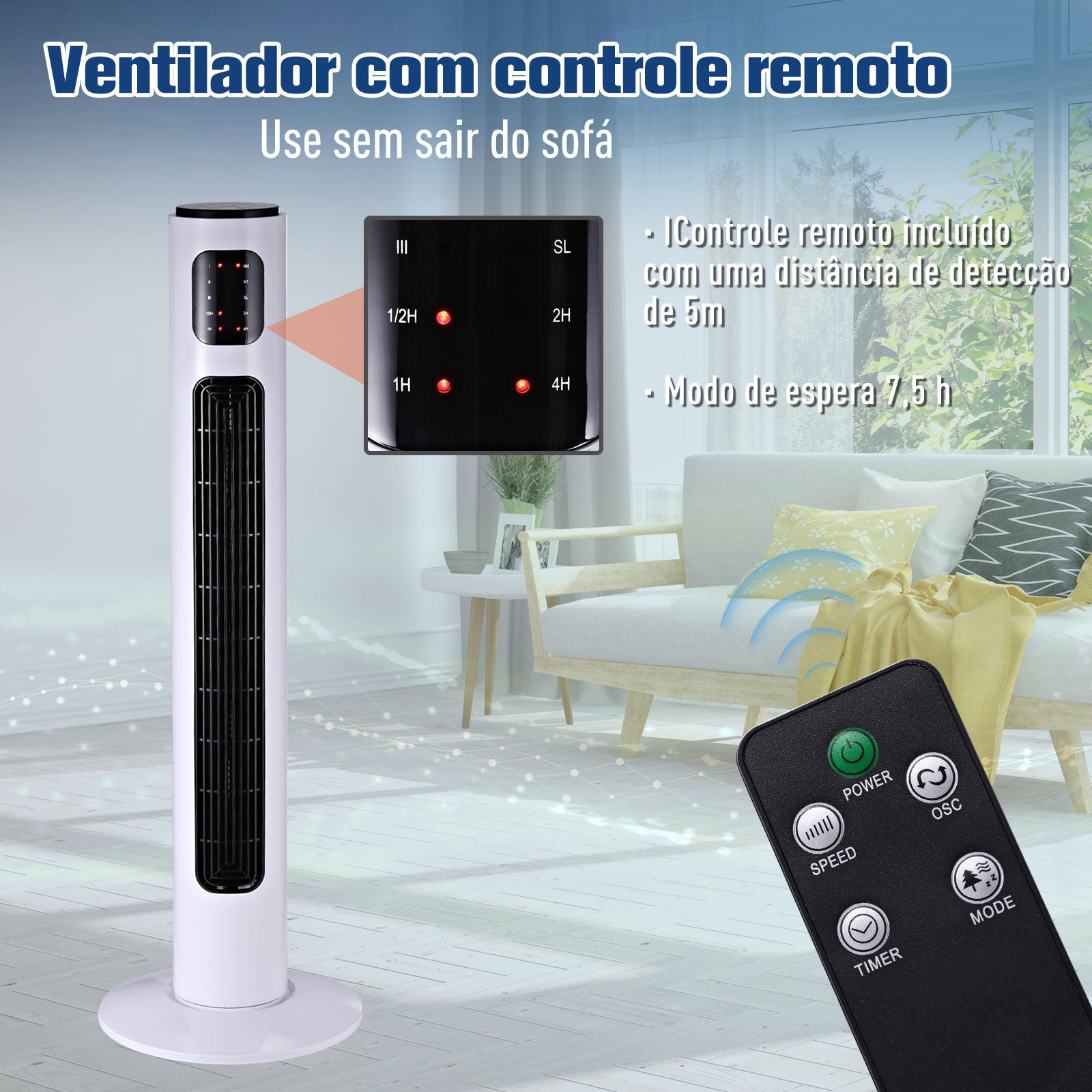 Ventoinha de Coluna Ø32x96 cm Branco e Preto