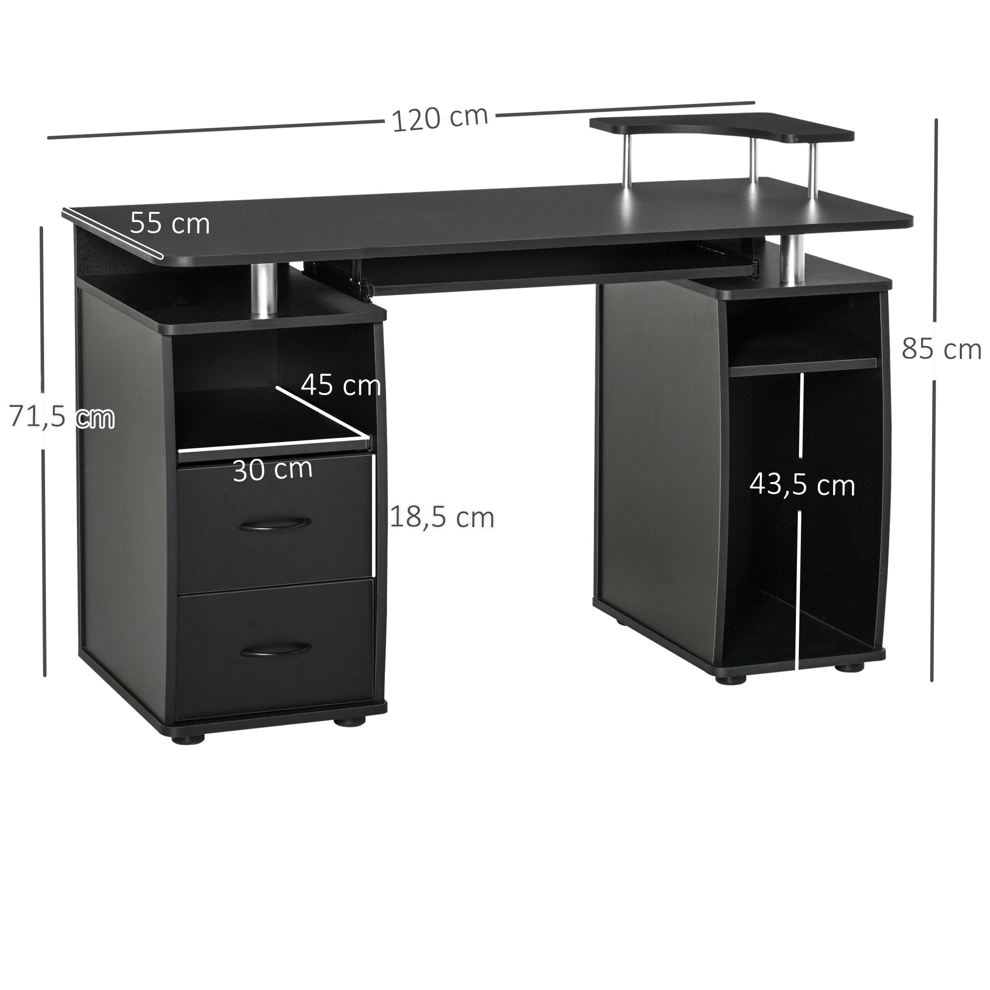 Secretária para Computador com Prateleiras Múltiplas 120x55x85 cm - Preto