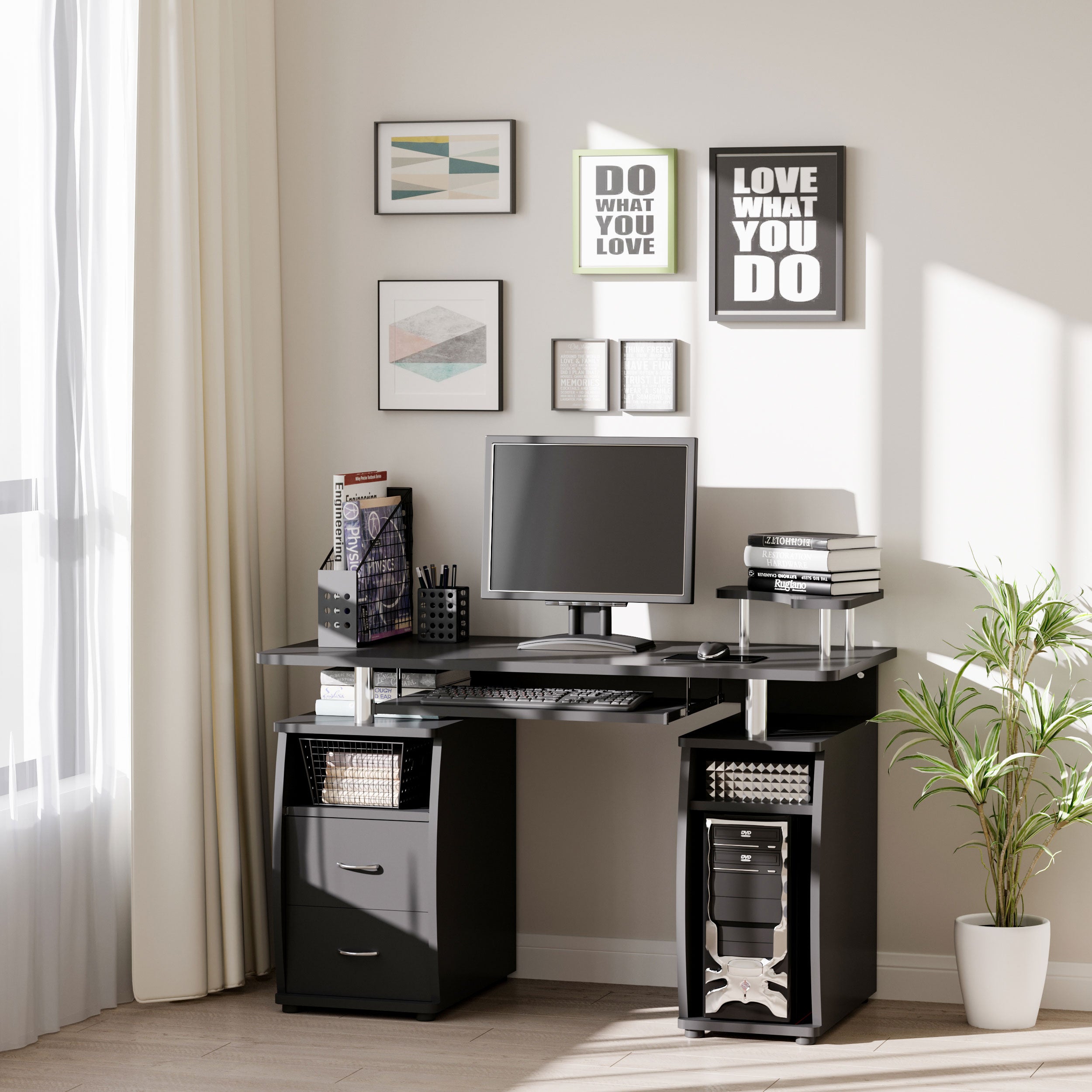 Secretária para Computador com Prateleiras Múltiplas 120x55x85 cm - Preto