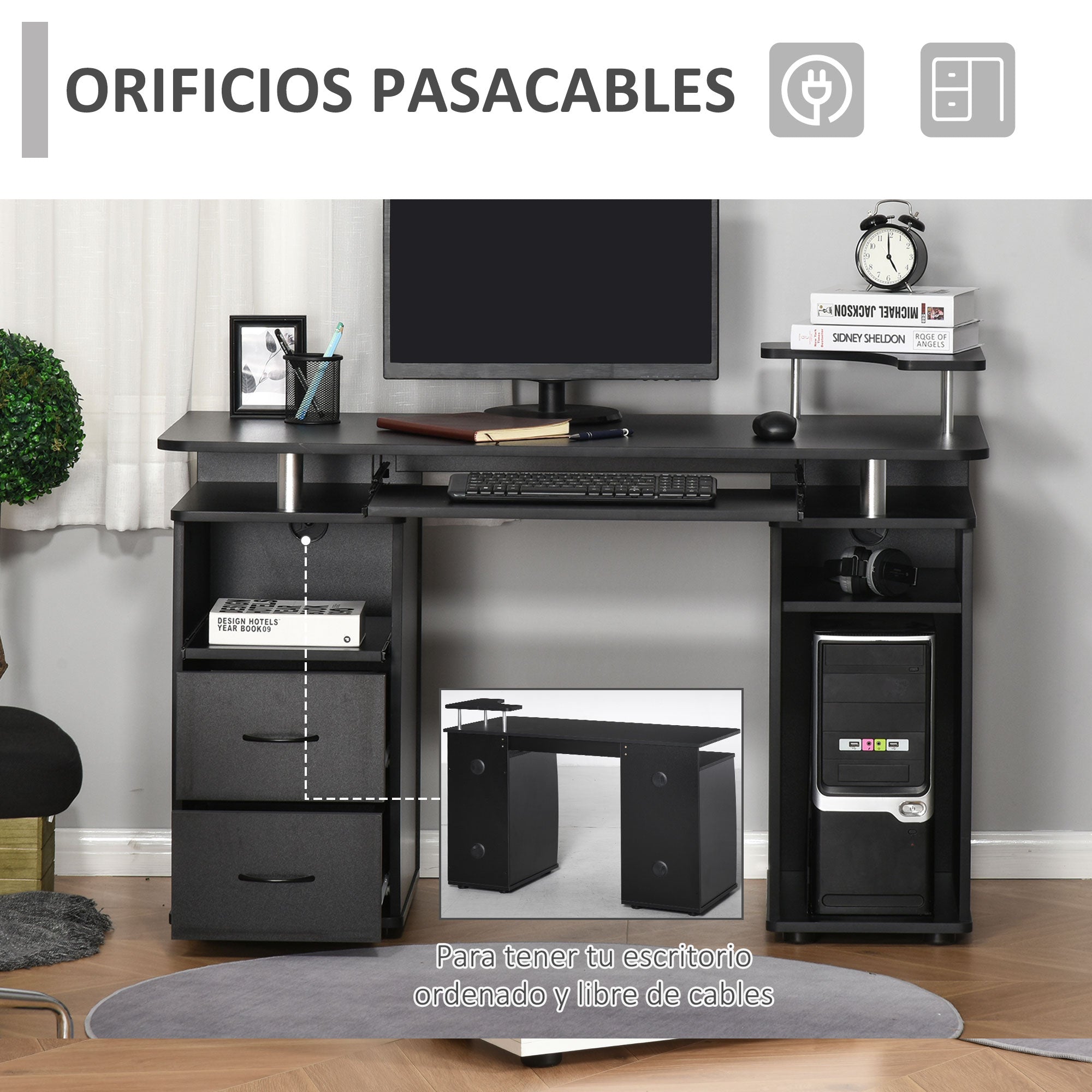 Secretária para Computador com Prateleiras Múltiplas 120x55x85 cm - Preto