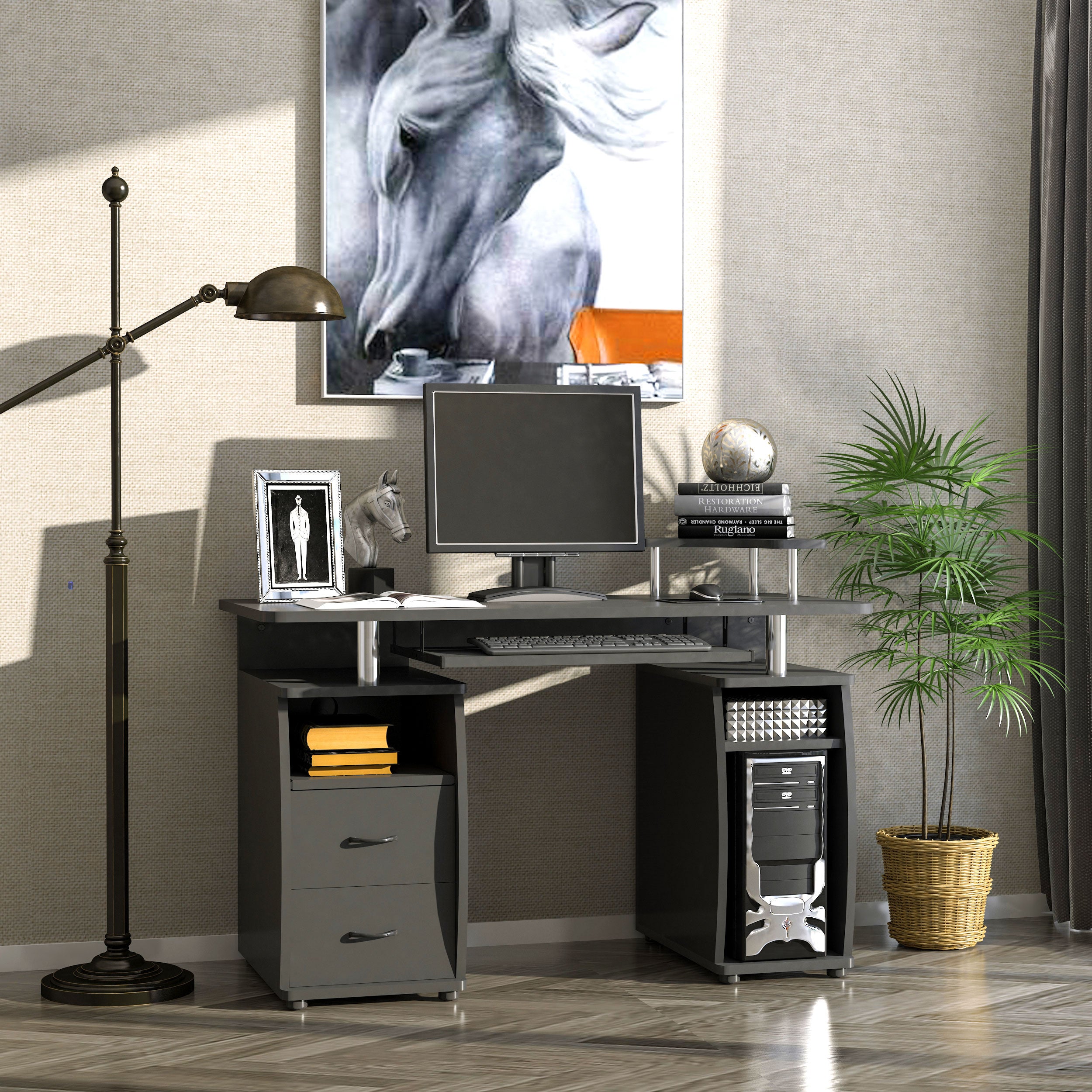 Secretária para Computador com Prateleiras Múltiplas 120x55x85 cm - Preto