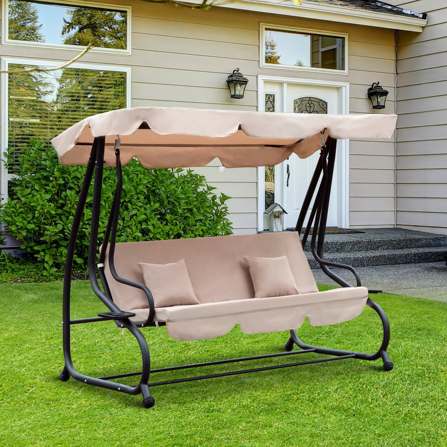 Baloiço de Jardim Conversível em Cama 200x120x164cm - Bege