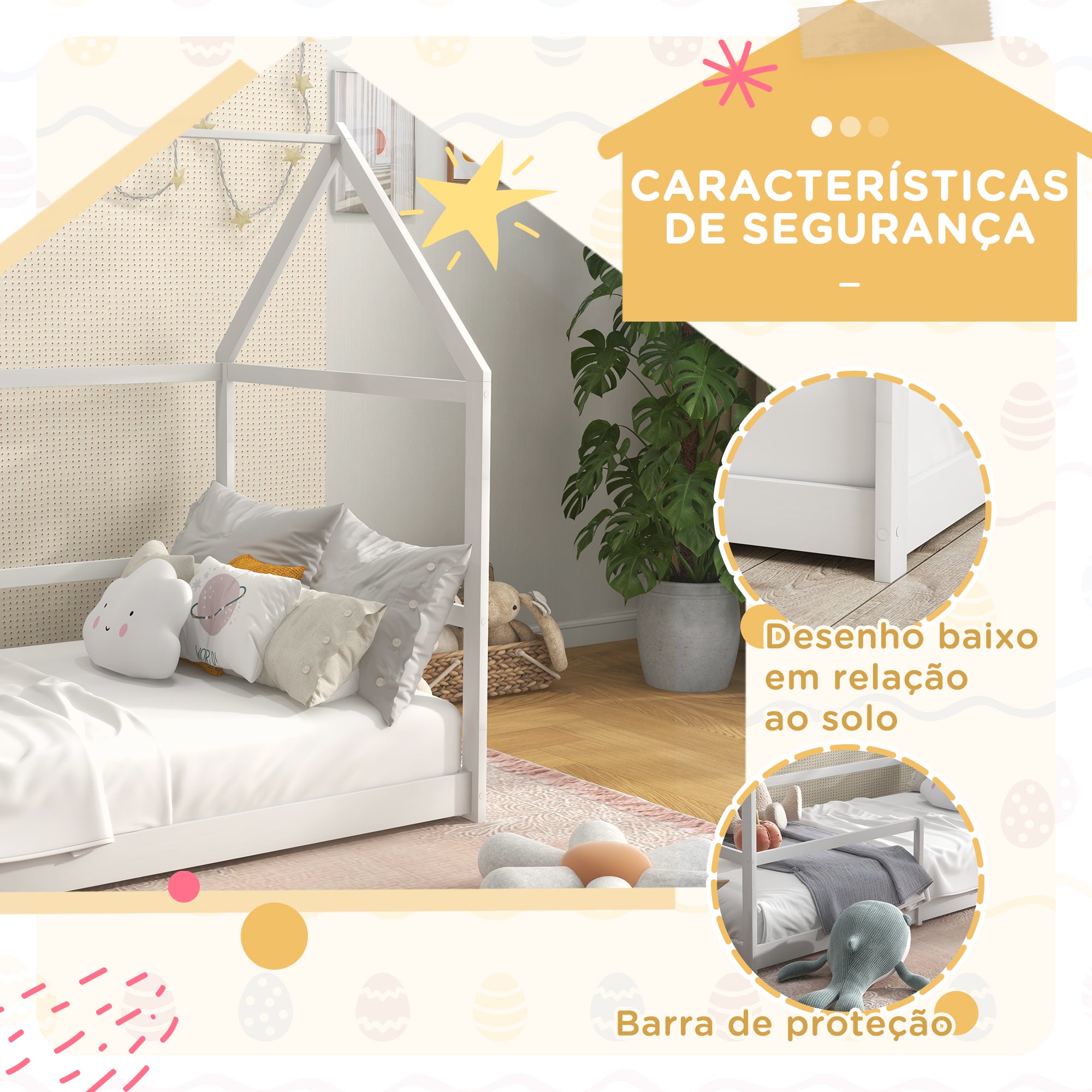 Cama Infantil Casa Branca 196x97.5x135cm