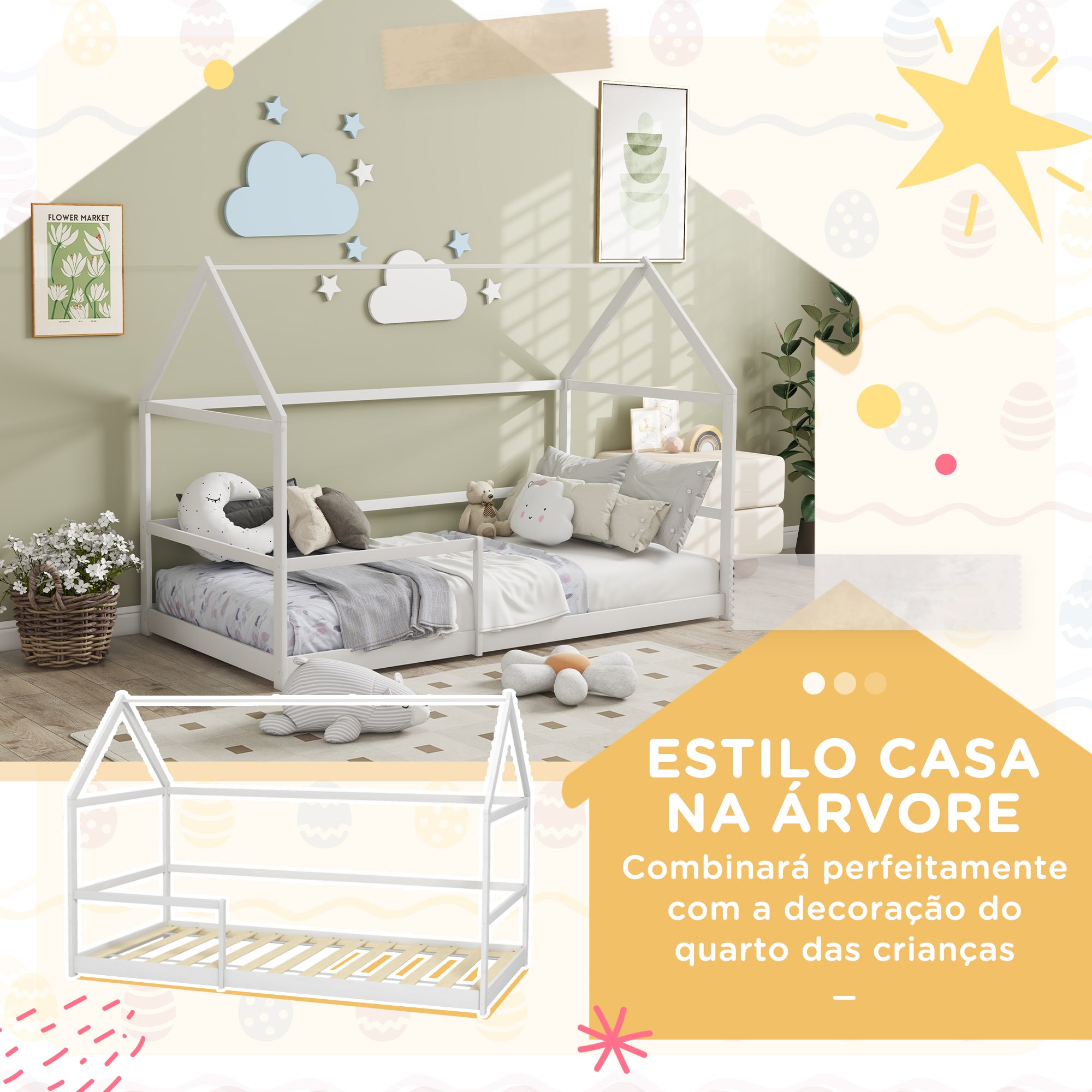 Cama Infantil Casa Branca 196x97.5x135cm