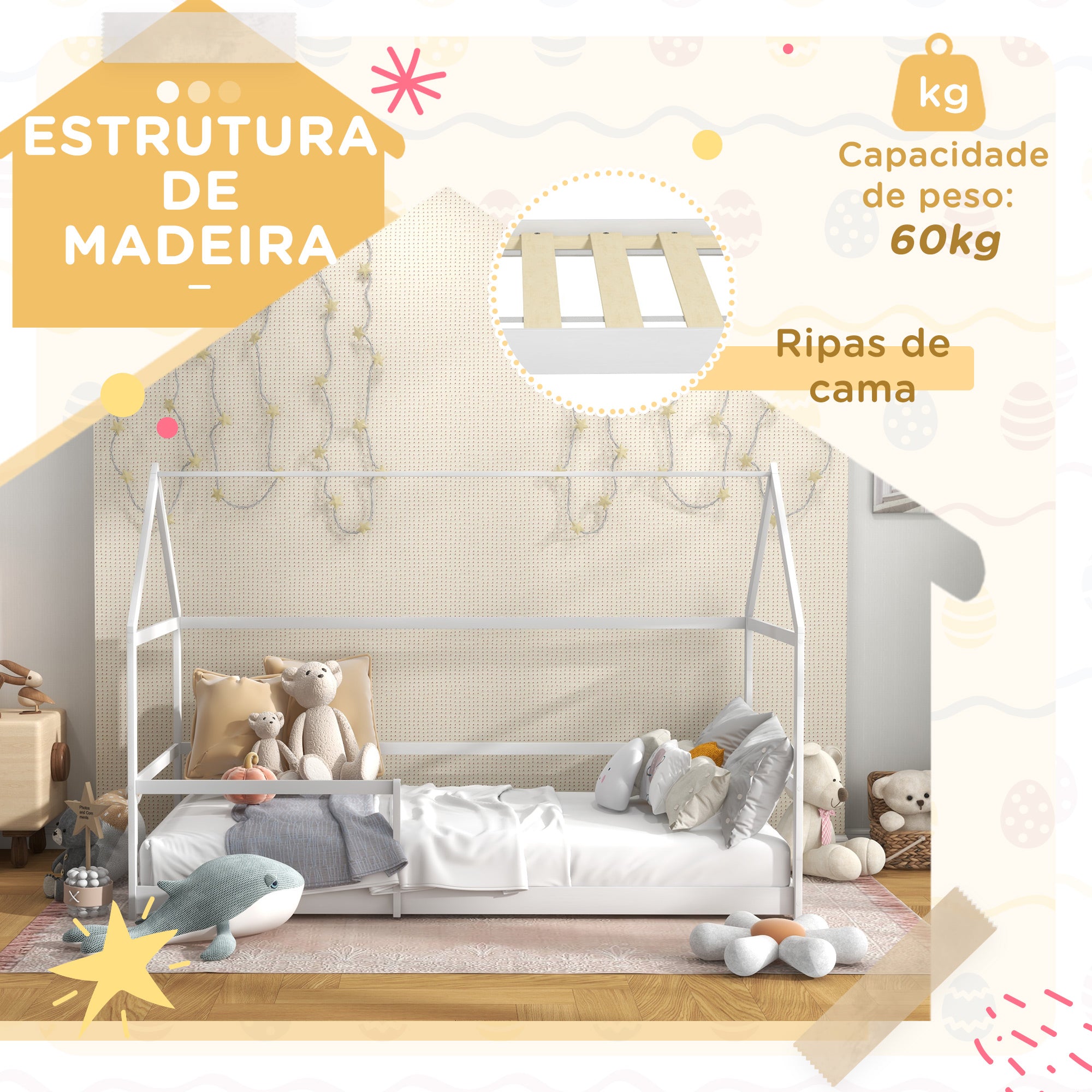 Cama Infantil Casa Branca 196x97.5x135cm