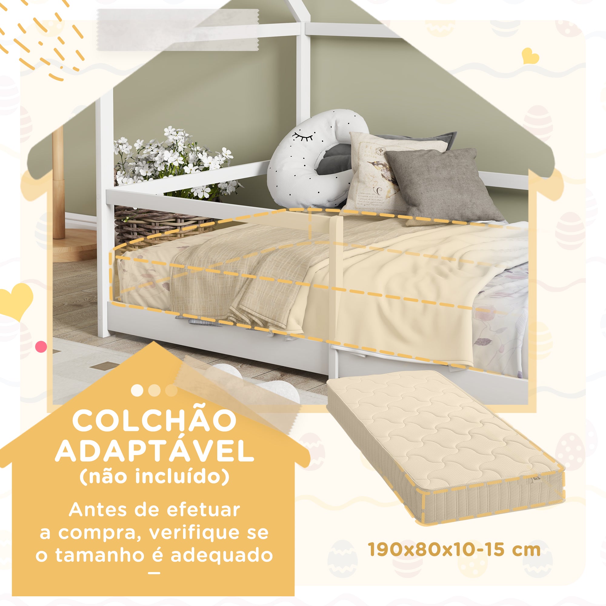 Cama Infantil Casa Branca 196x97.5x135cm