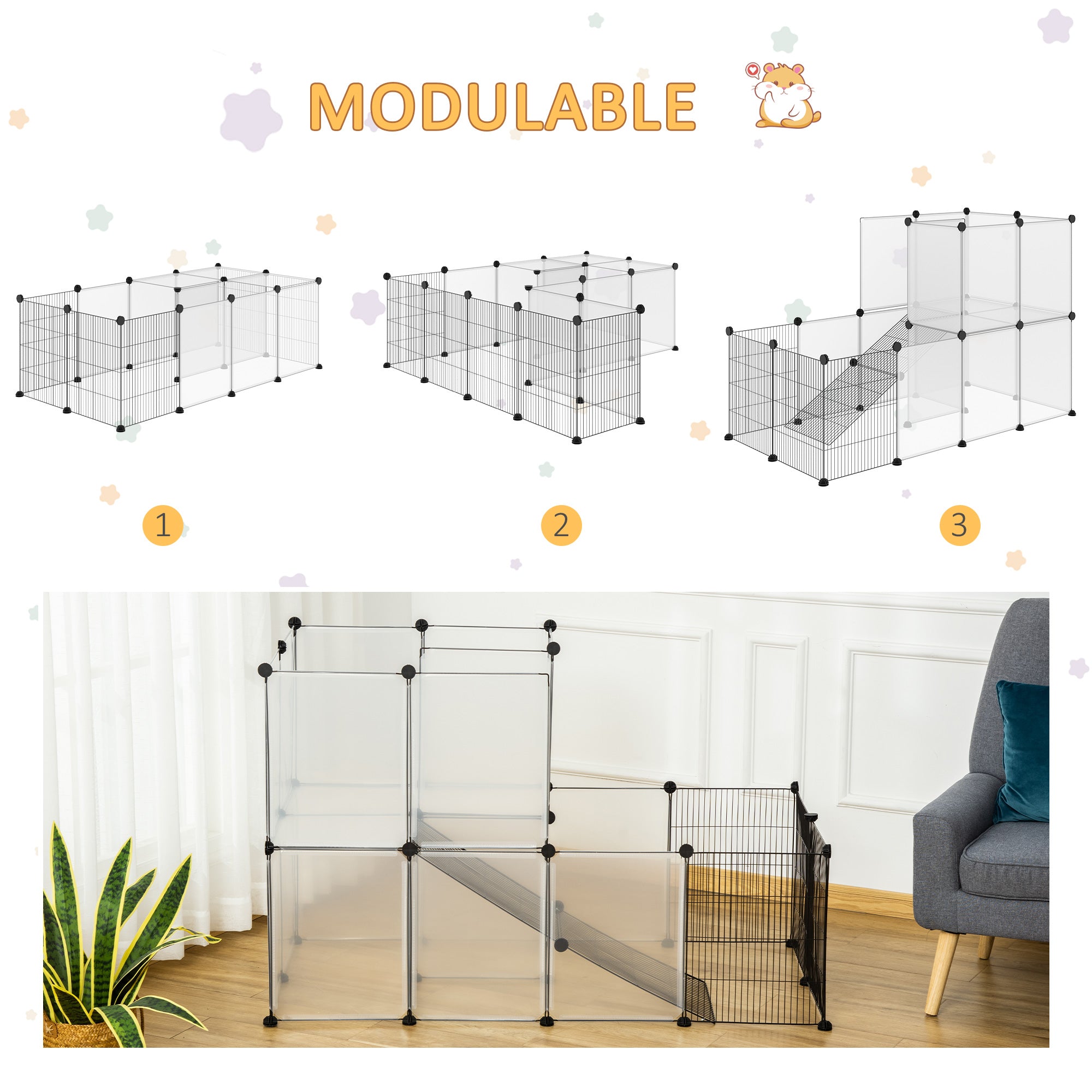 Recinto Modular para Animais de Estimação - 140x70x90 cm - Cor Preto