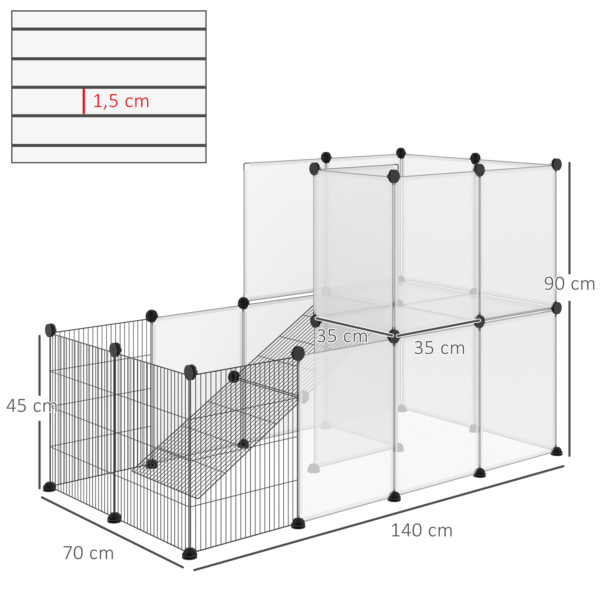 Recinto Modular para Animais de Estimação - 140x70x90 cm - Cor Preto