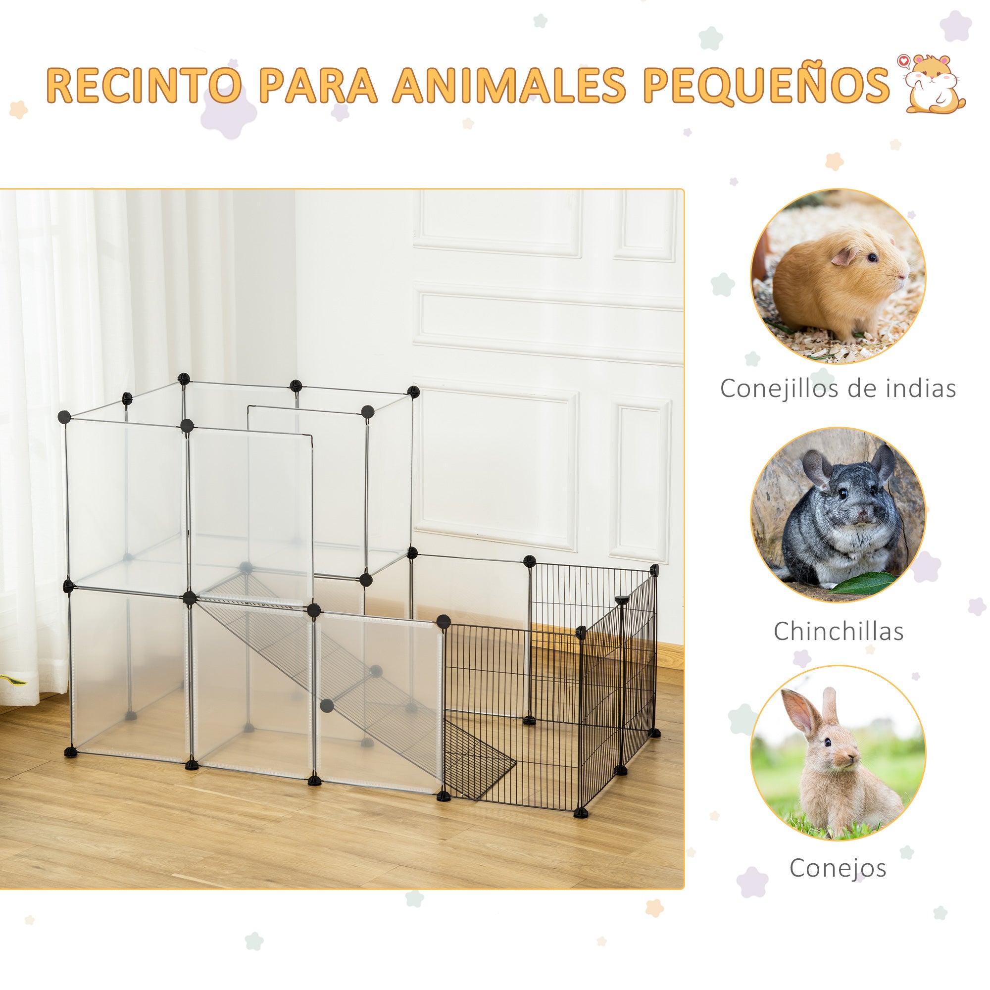 Recinto Modular para Animais de Estimação - 140x70x90 cm - Cor Preto