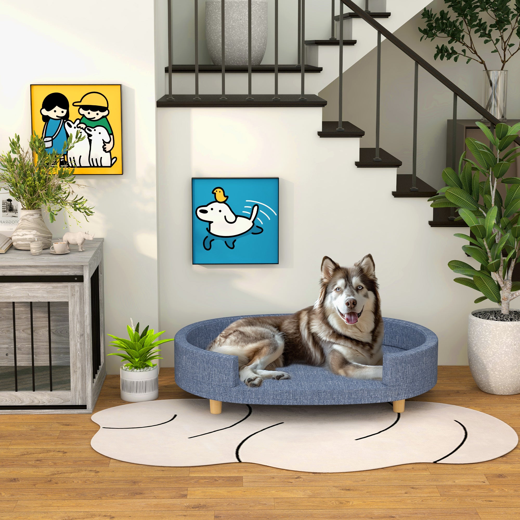 Sofá para Cães Grandes 100x70x25 cm Azul