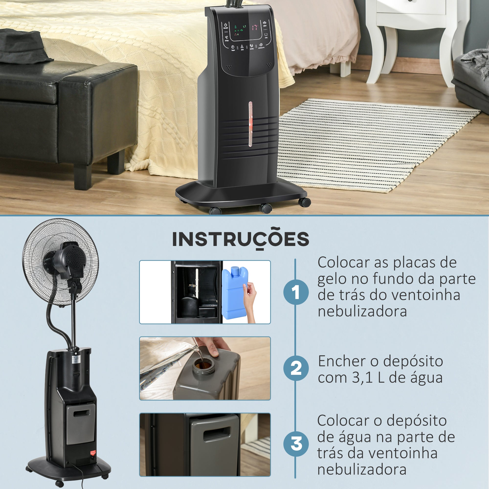 Ventoinha Nebulizadora 90W Preto 44,5x44,5x135 cm