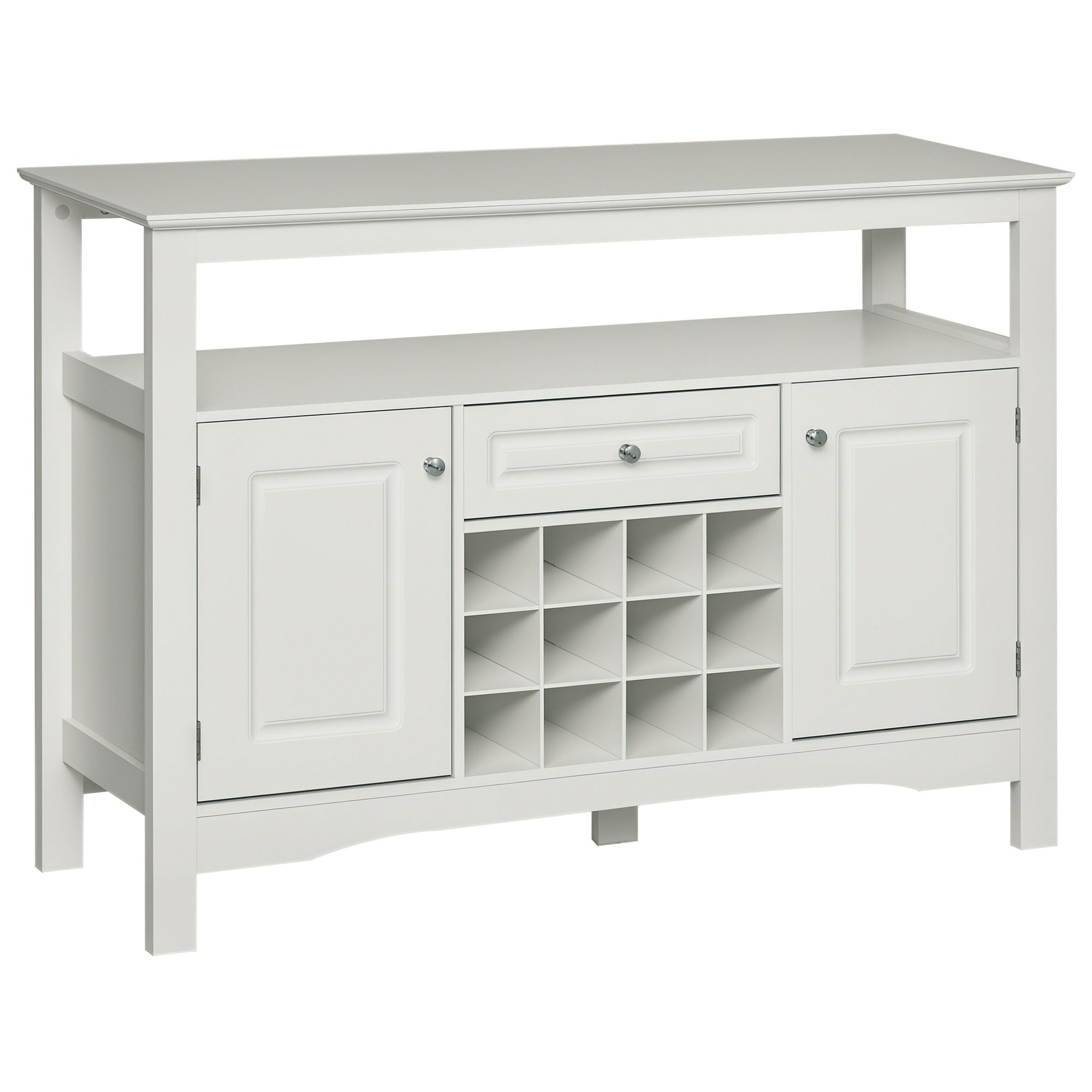 Aparador de Cozinha com 1 Gaveta e Suporte para 12 Garrafas - 116,5x40x82,5 cm - Branco