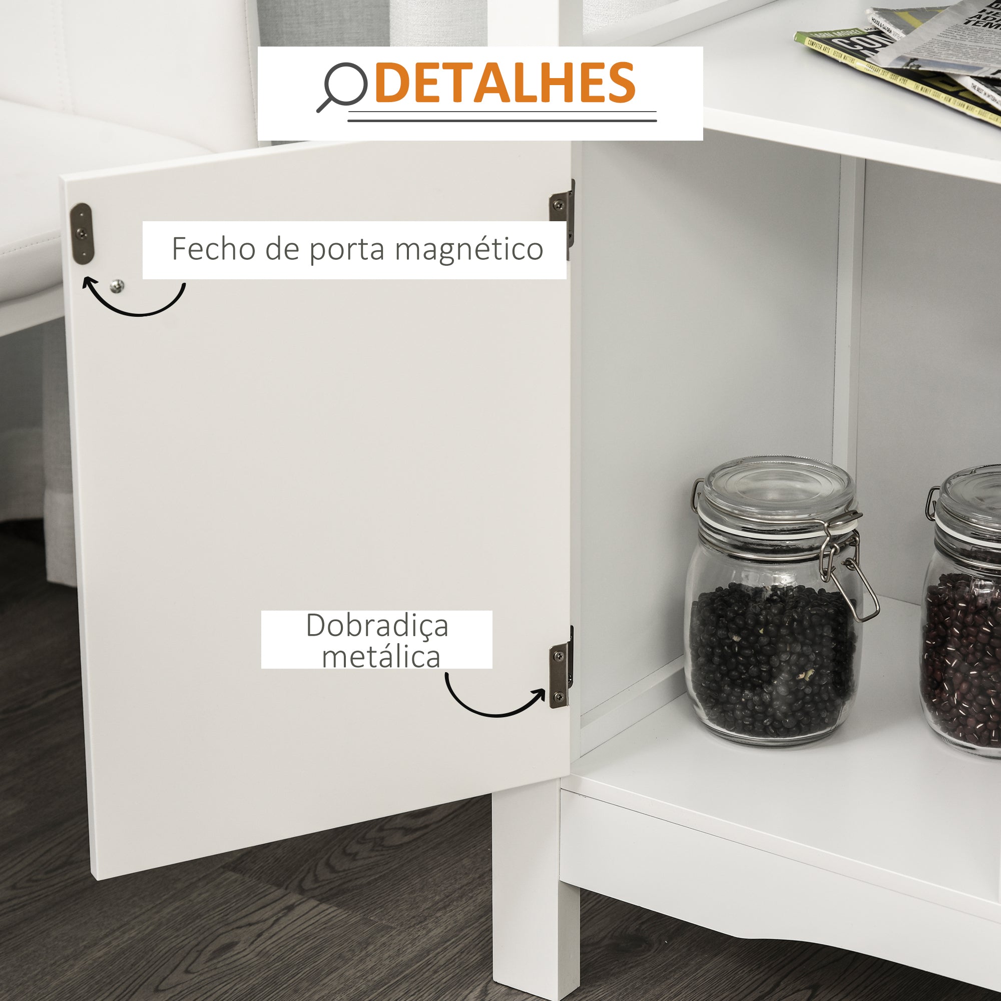 Aparador de Cozinha com 1 Gaveta e Suporte para 12 Garrafas - 116,5x40x82,5 cm - Branco