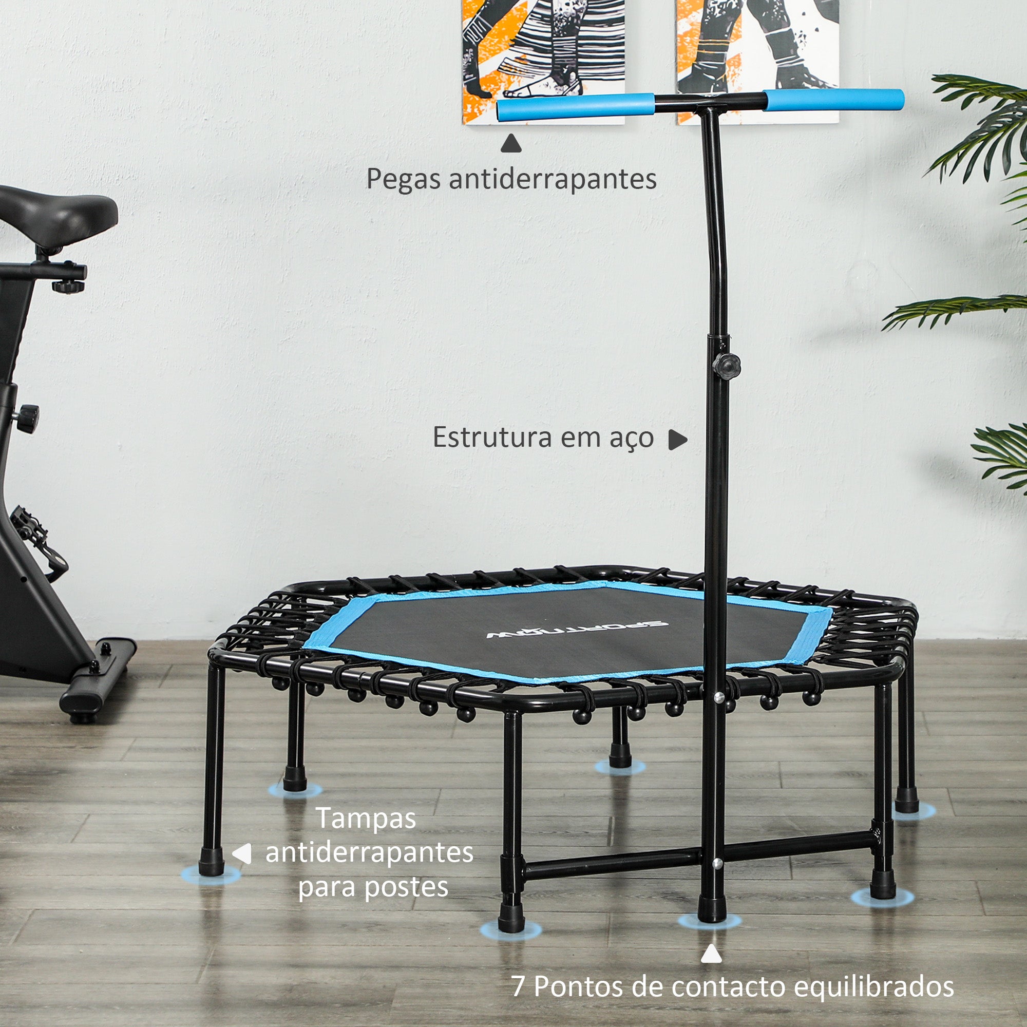 Trampolim Fitness Hexagonal 114x114x132 cm Azul