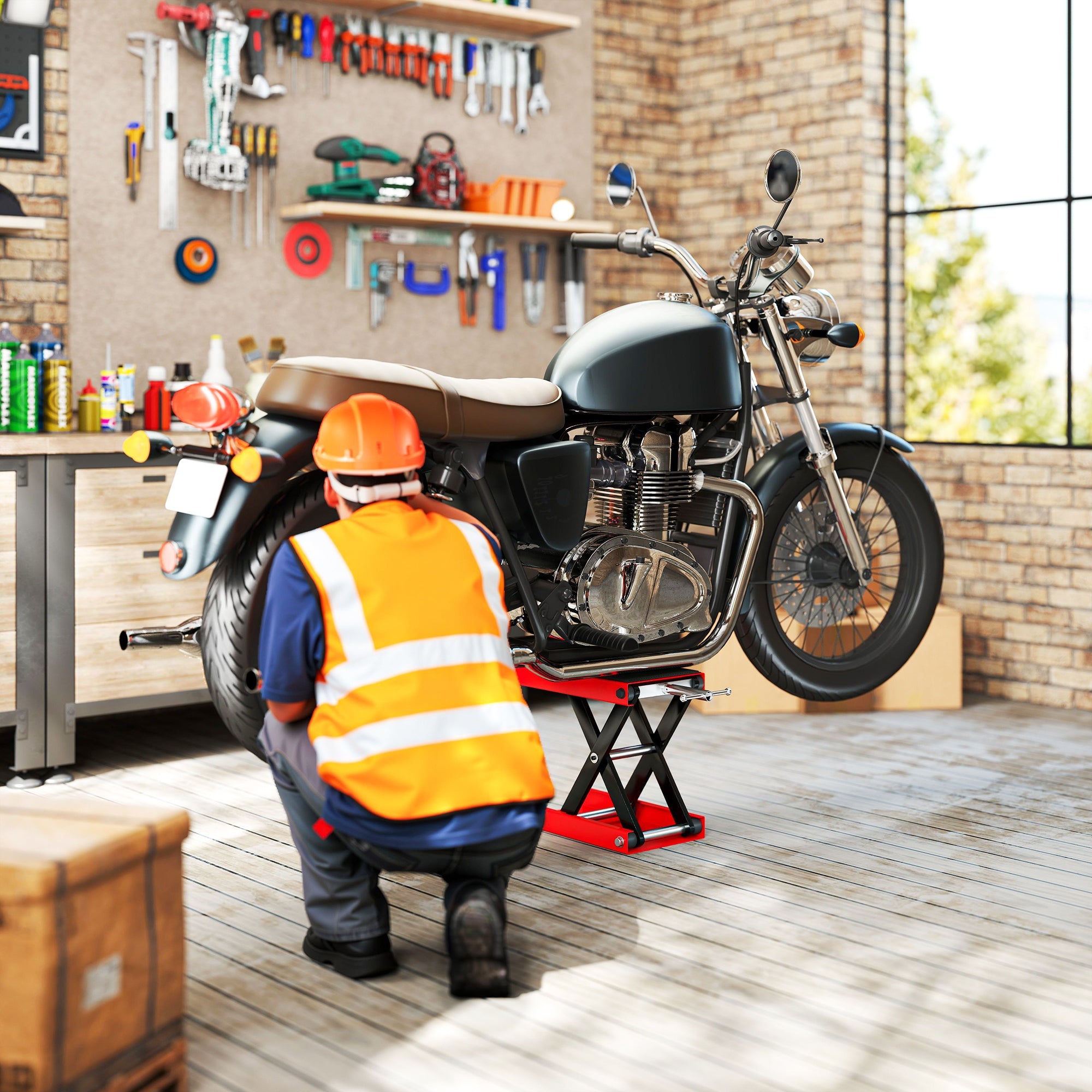 Plataforma de Elevação Tipo Tesoura com Altura Ajustável 41,5x23,5x10-37cm Preto e Vermelho