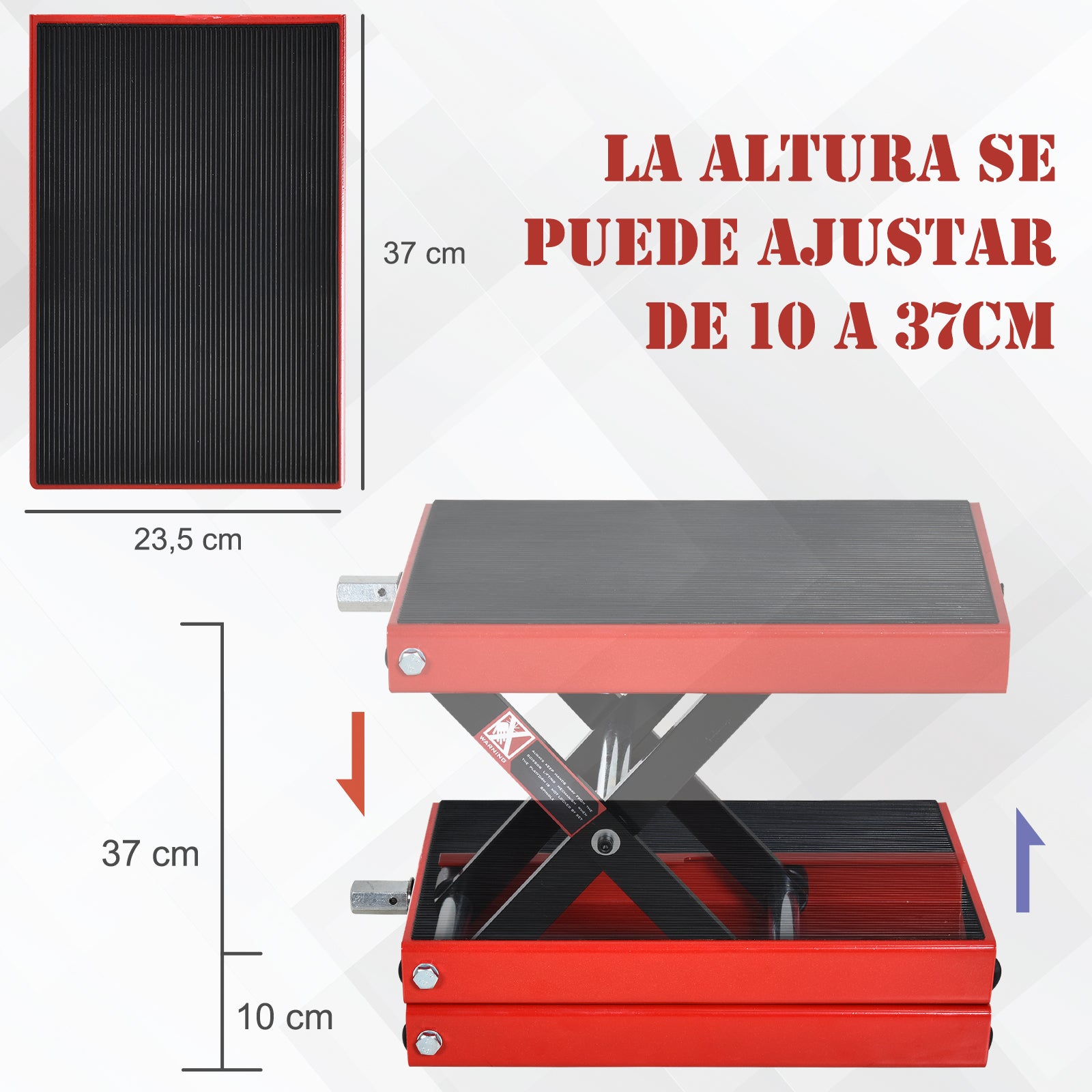 Plataforma de Elevação Tipo Tesoura com Altura Ajustável 41,5x23,5x10-37cm Preto e Vermelho