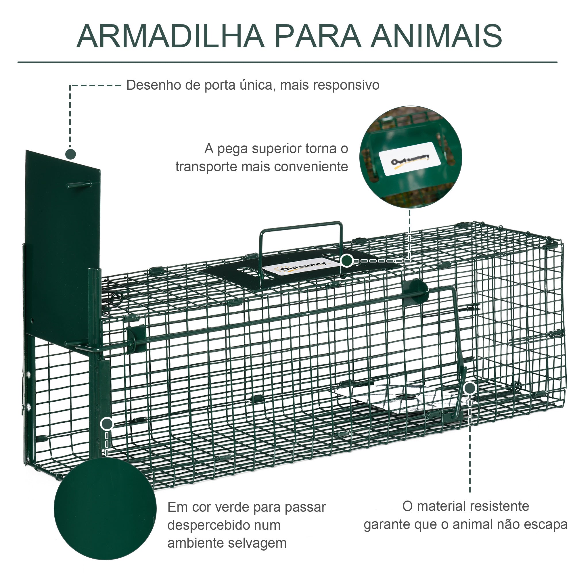 Armadilha para Animais Vivos 60x18x20cm Verde Escuro